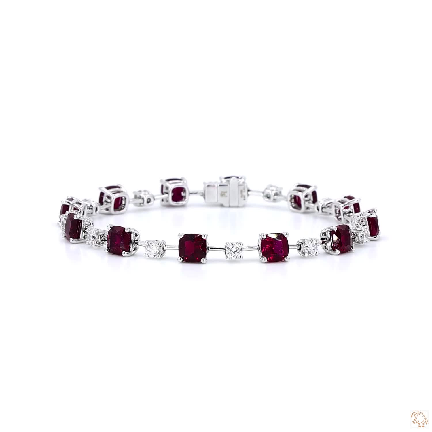 Red Ruby "Pigeon Blood "and Round Brilliant Shaped Diamond Bracelet