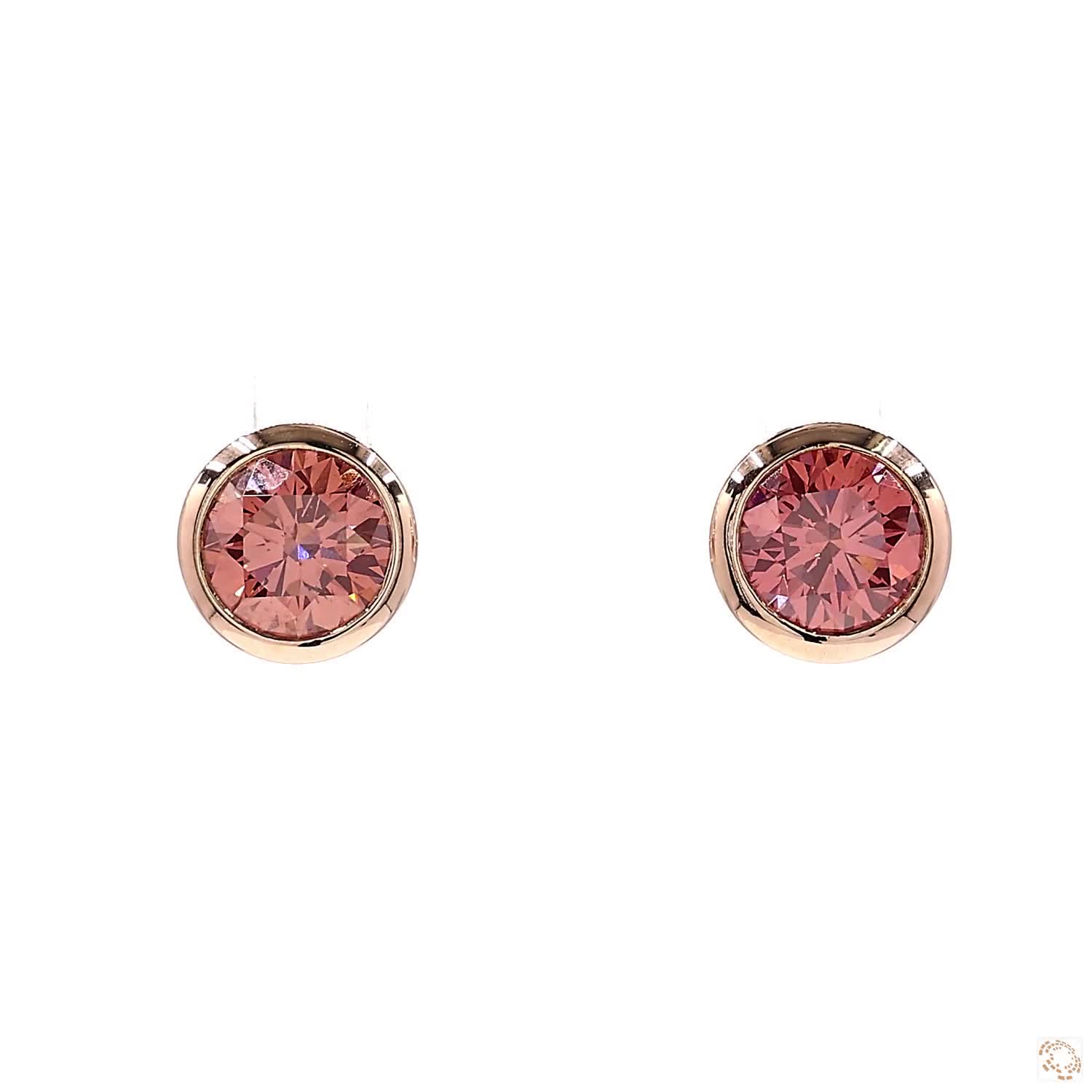 Round Fancy Intense Orange-Pink Diamond Stud Earrings