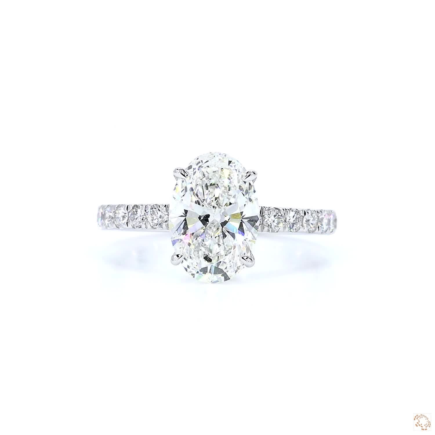 Oval Diamond Engagement Ring with Pave and hidden halo ( 2 ct main diamond)