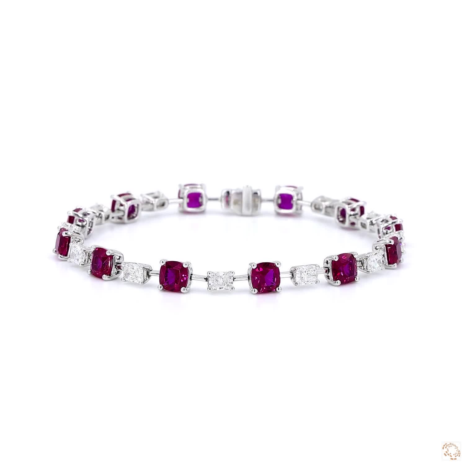 Pinkish Red Ruby and Diamond Tennis Bracelet