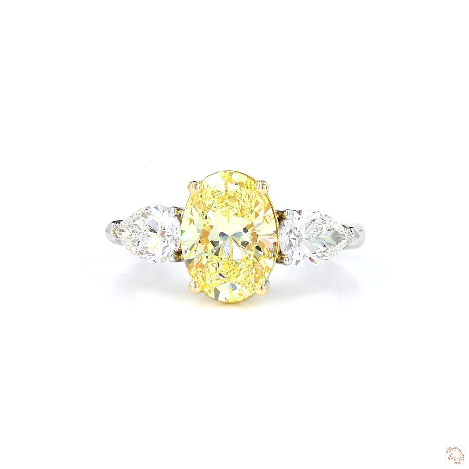 Oval Fancy Intense Yellow Three-Stone Diamond Ring
