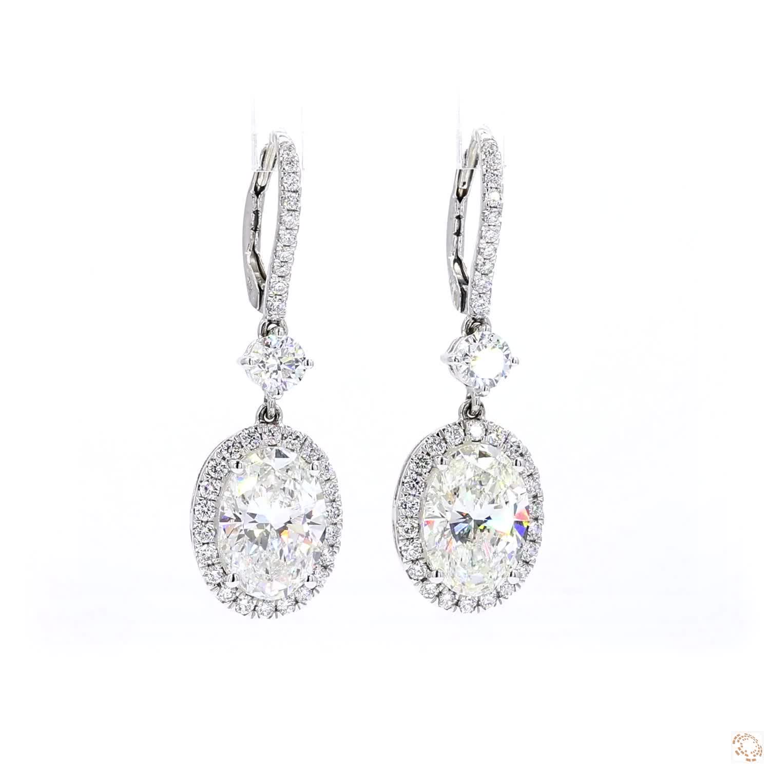 Oval Shaped Diamond Drop Earring (3 ct Each G color)