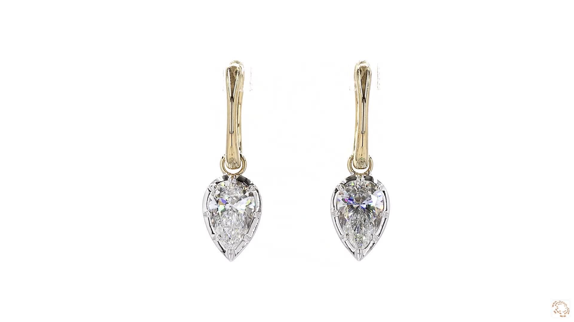 Pear Shape Diamond Dangle Hoops Earrings
