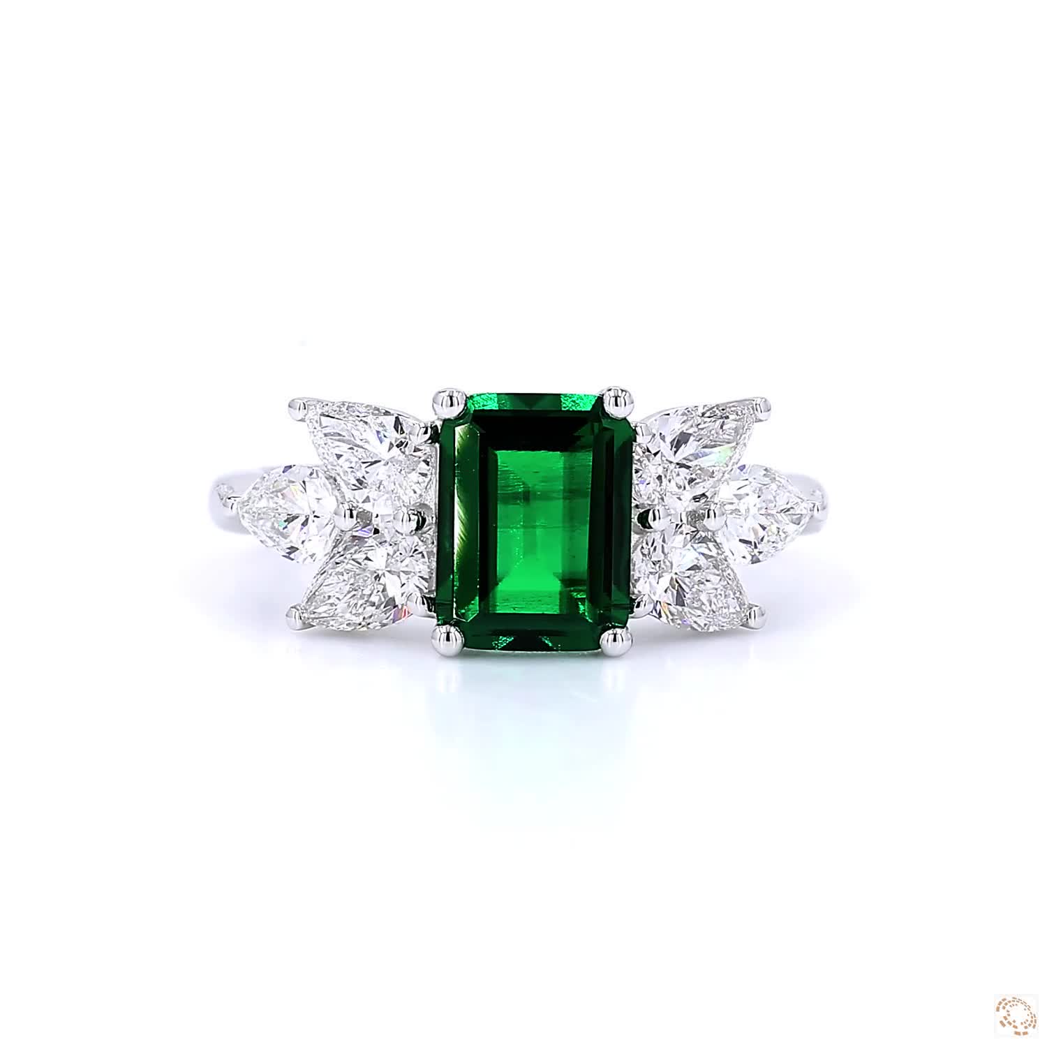 Side Stones & Lab Grown Green Emerald Diamond Ring