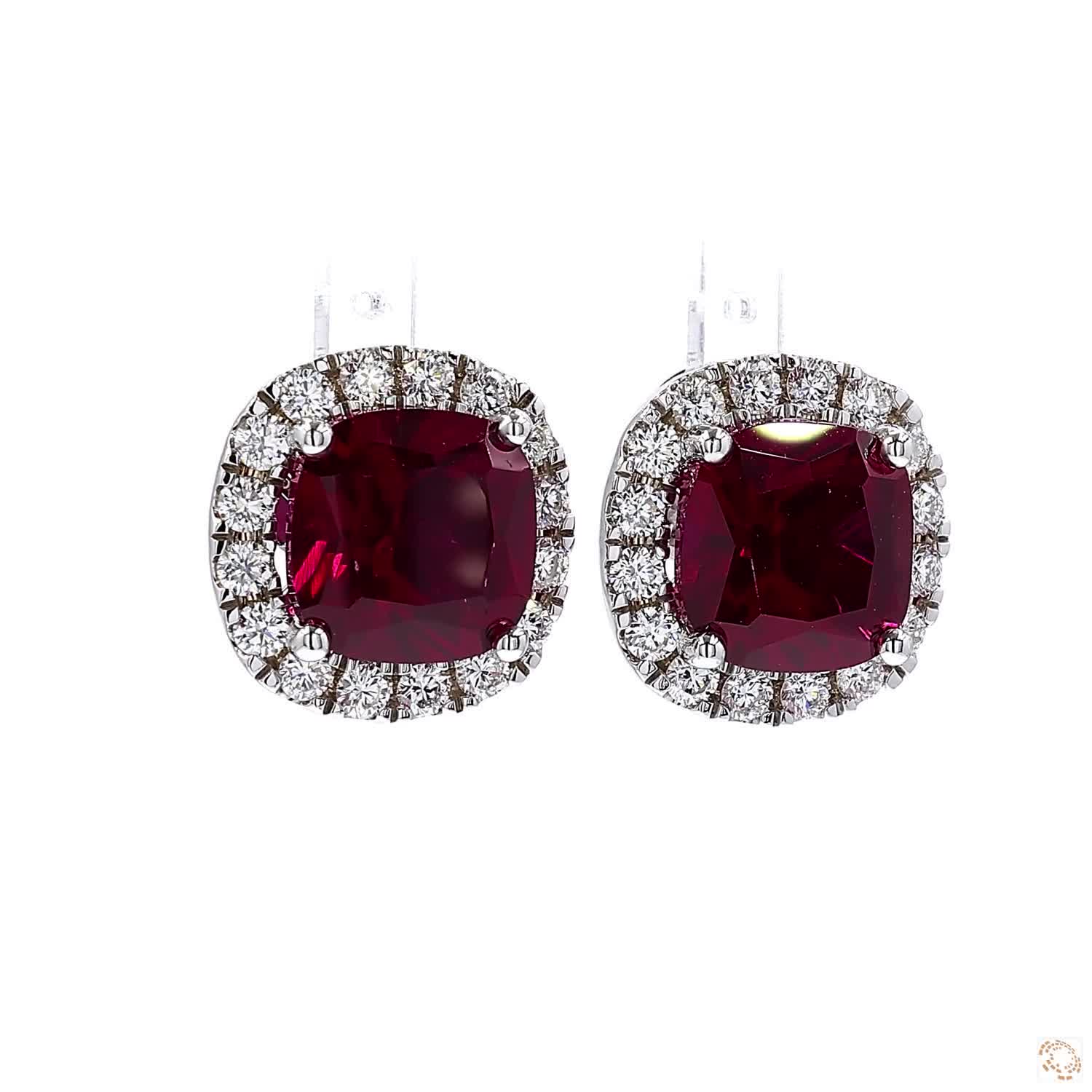 Red Ruby and Diamond Halo Stud Earrings
