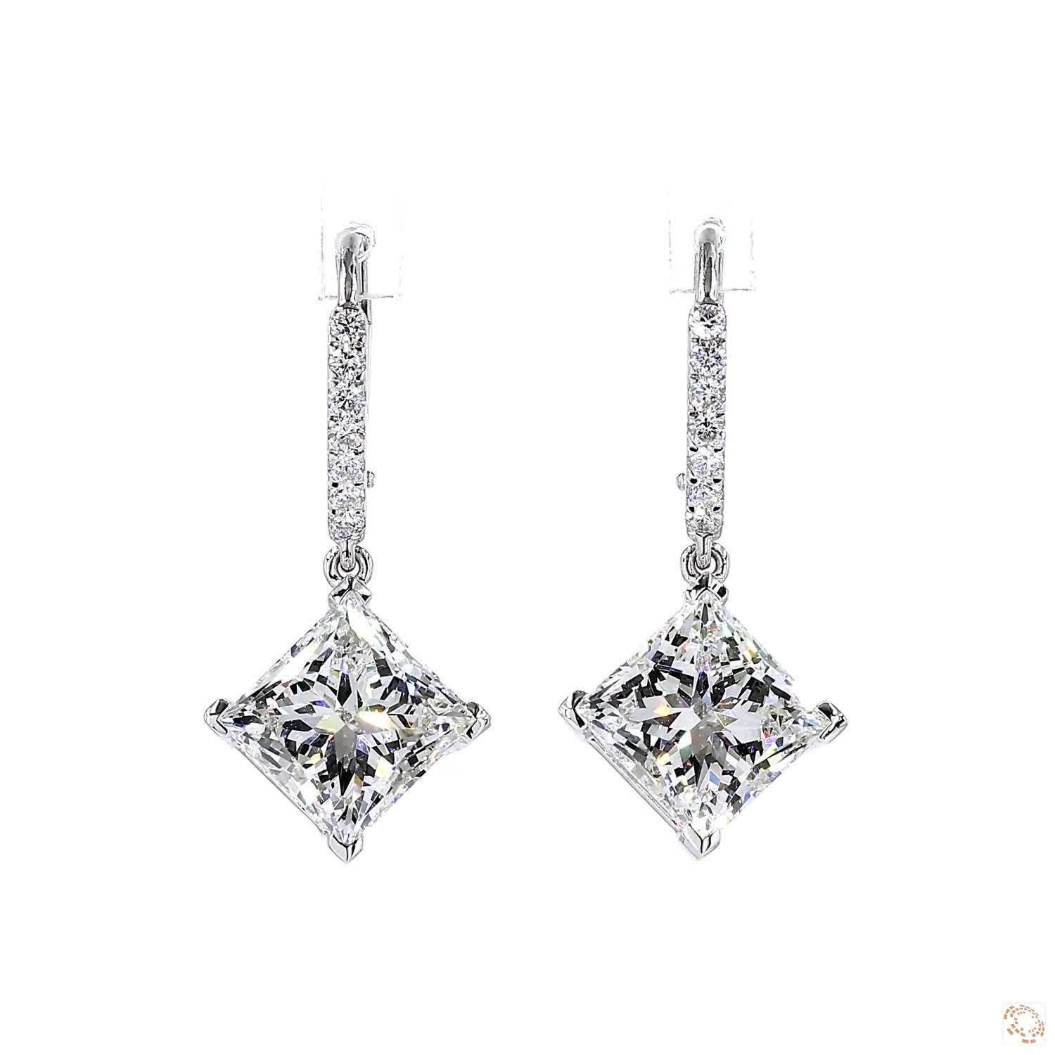 Princess Diamond Drop Hoop Earrings (3.5 ct per diamond)