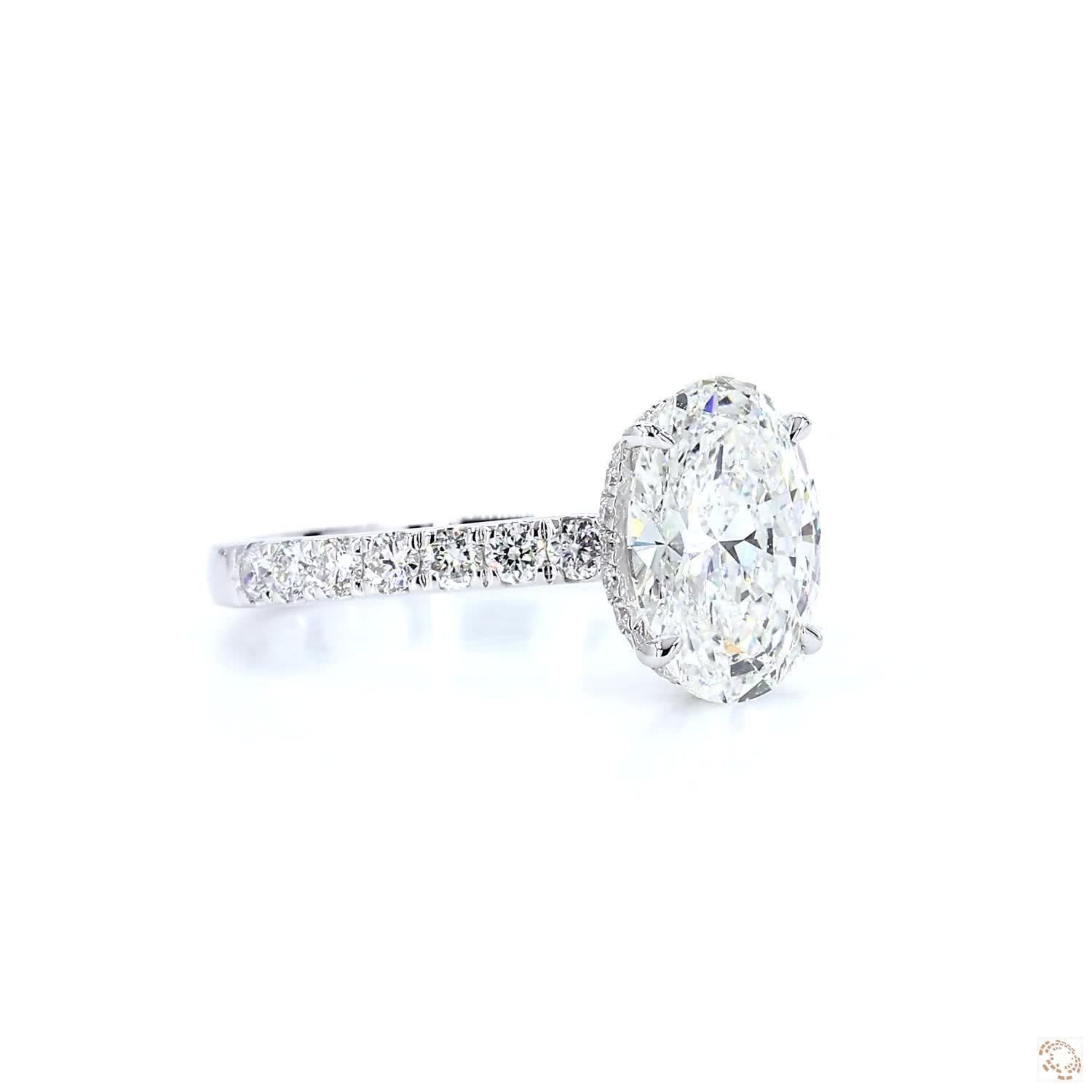 Oval Diamond Engagement Ring with Pave and hidden halo ( 2 ct main diamond)