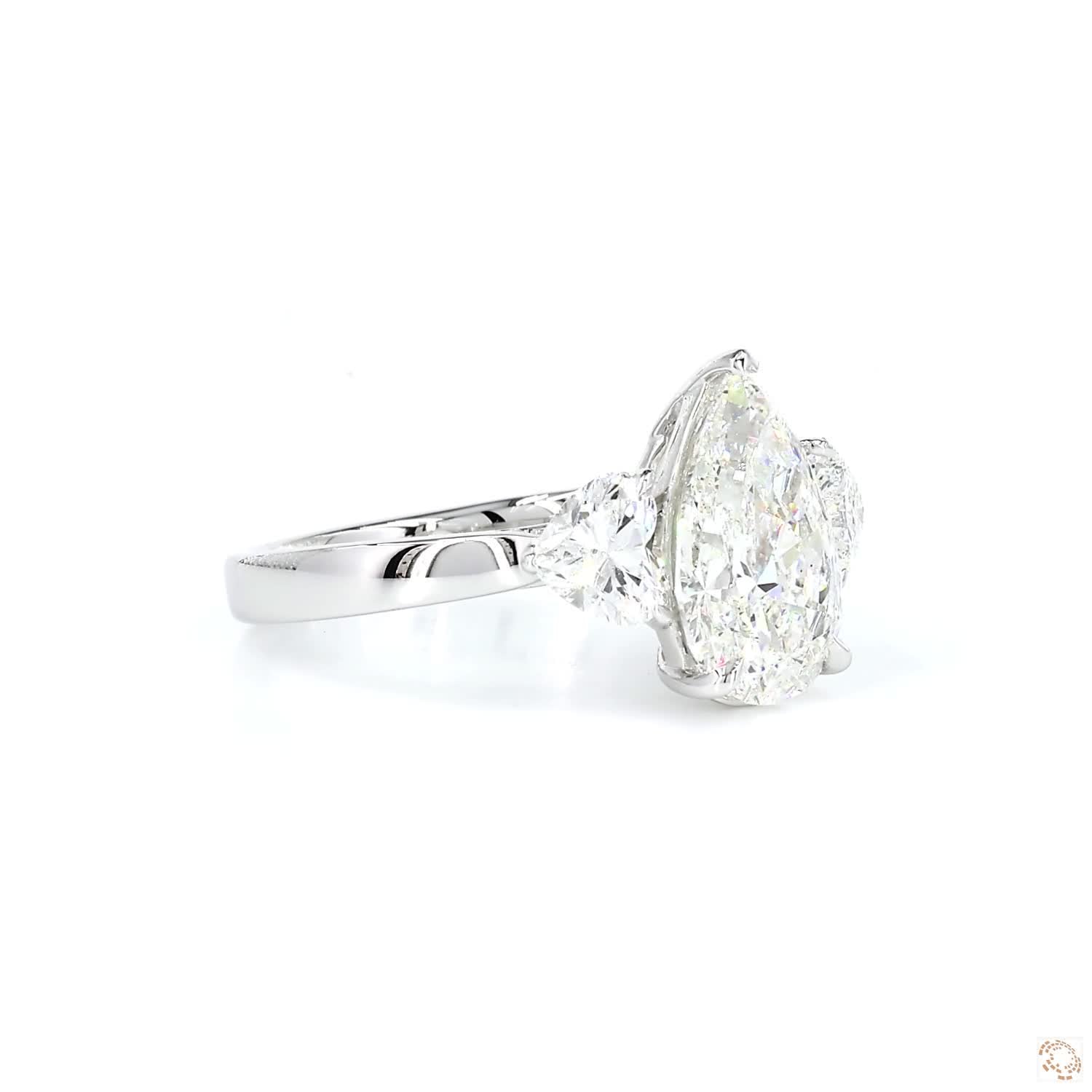 Three Stone Pear and Heart Lab Grown Diamond Engagement Ring