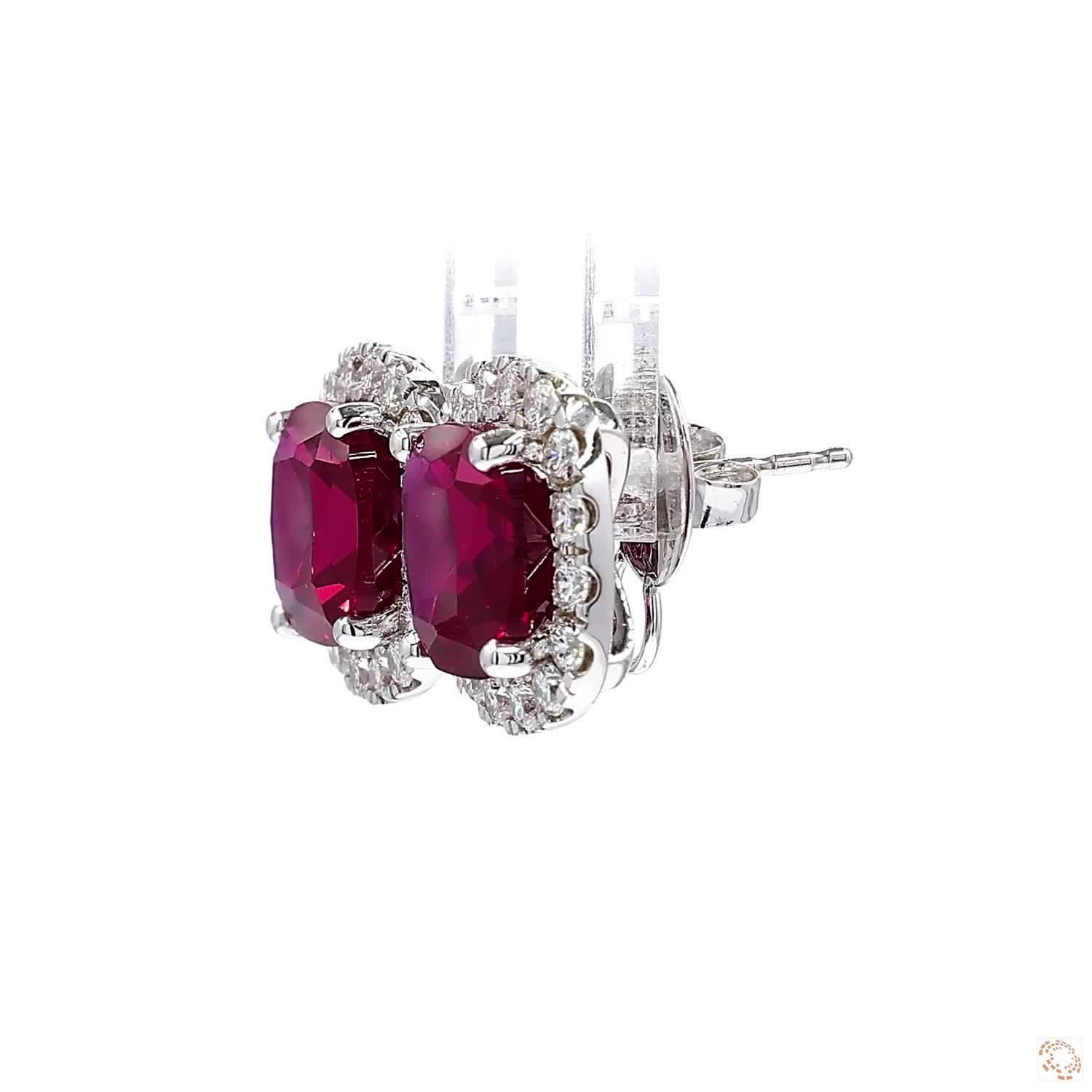 Red Ruby and Diamond Halo Stud Earrings
