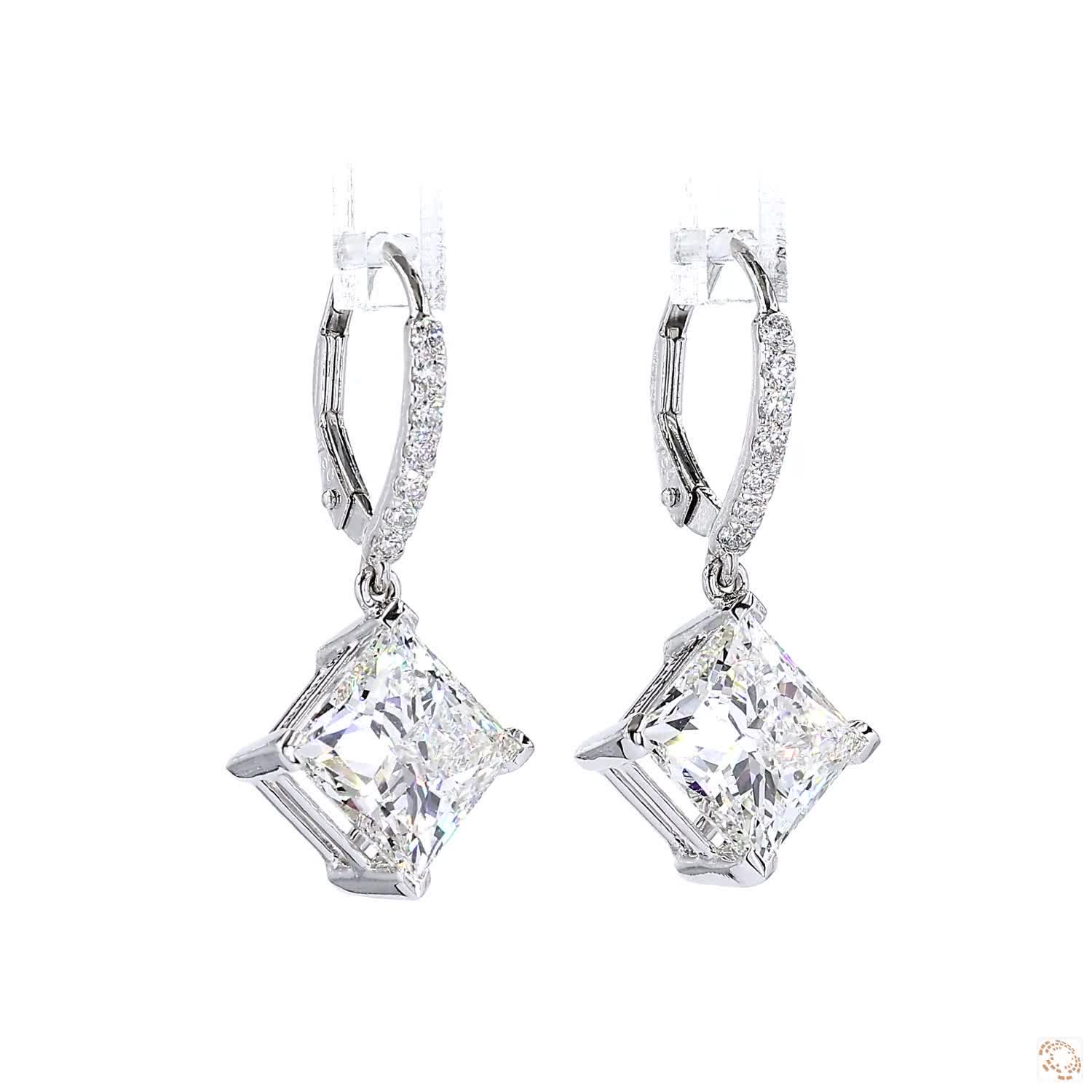 Princess Diamond Drop Hoop Earrings (3.5 ct per diamond)
