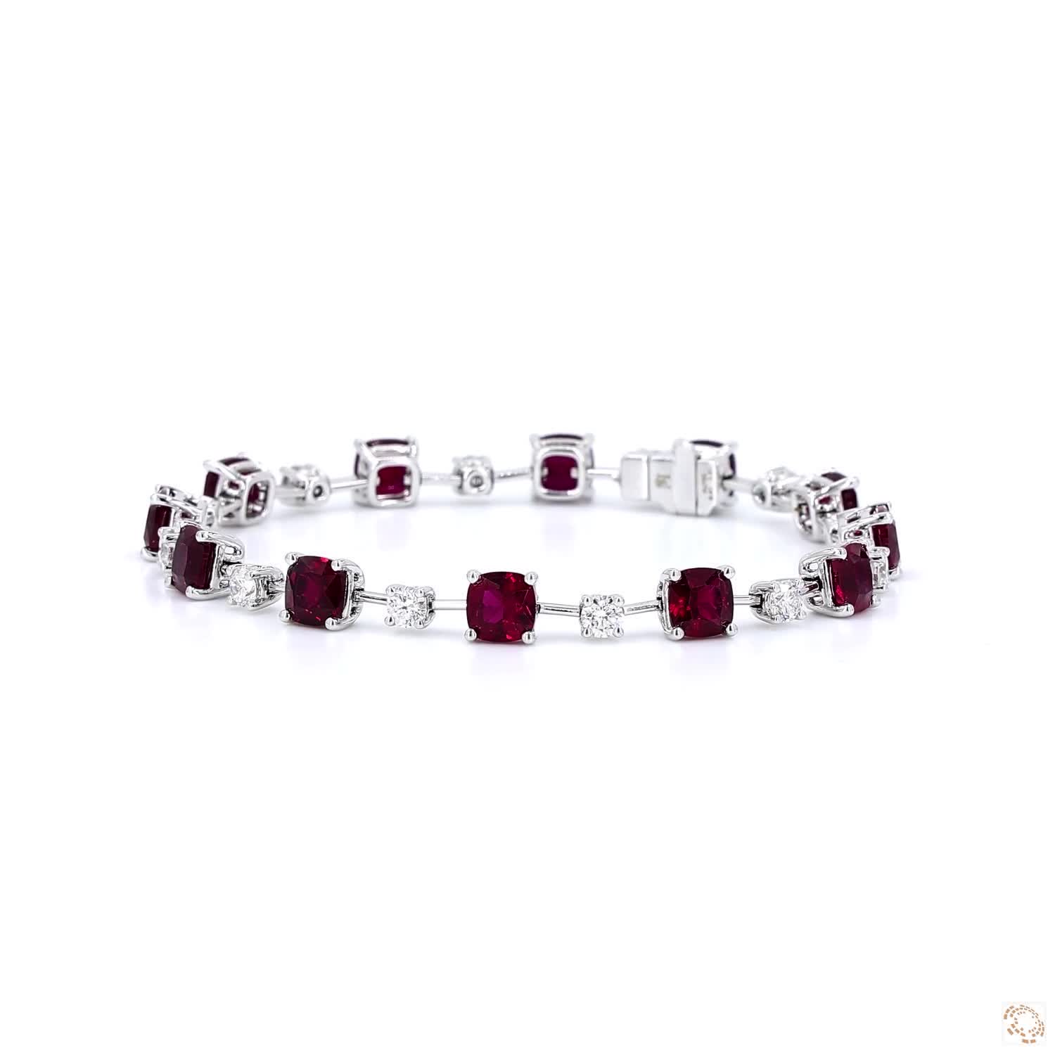 Red Ruby "Pigeon Blood "and Round Brilliant Shaped Diamond Bracelet
