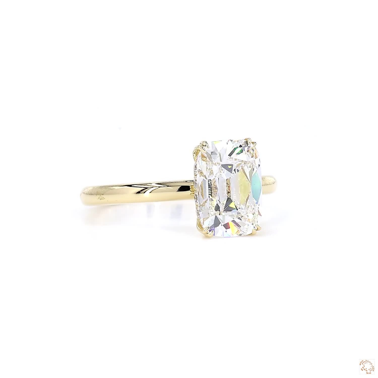 Hidden Halo Old Mine Cushion Cut Diamond Engagement Ring