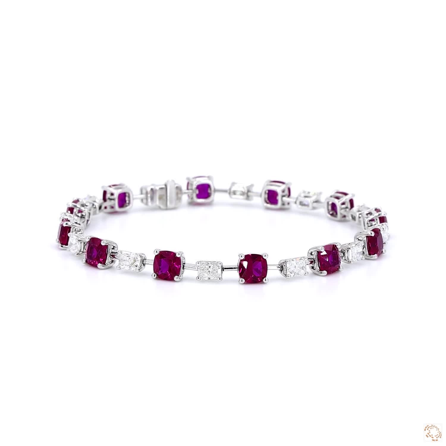 Pinkish Red Ruby and Diamond Tennis Bracelet