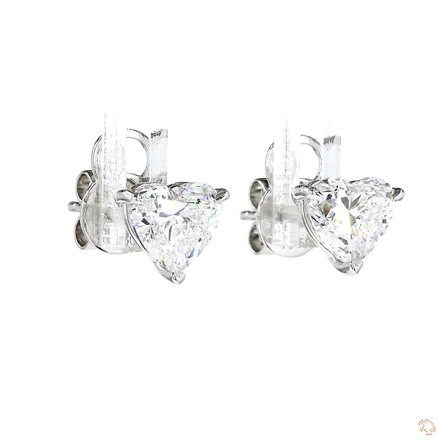Heart Shaped Diamond Stud Earrings (1.5 carat per diamond)