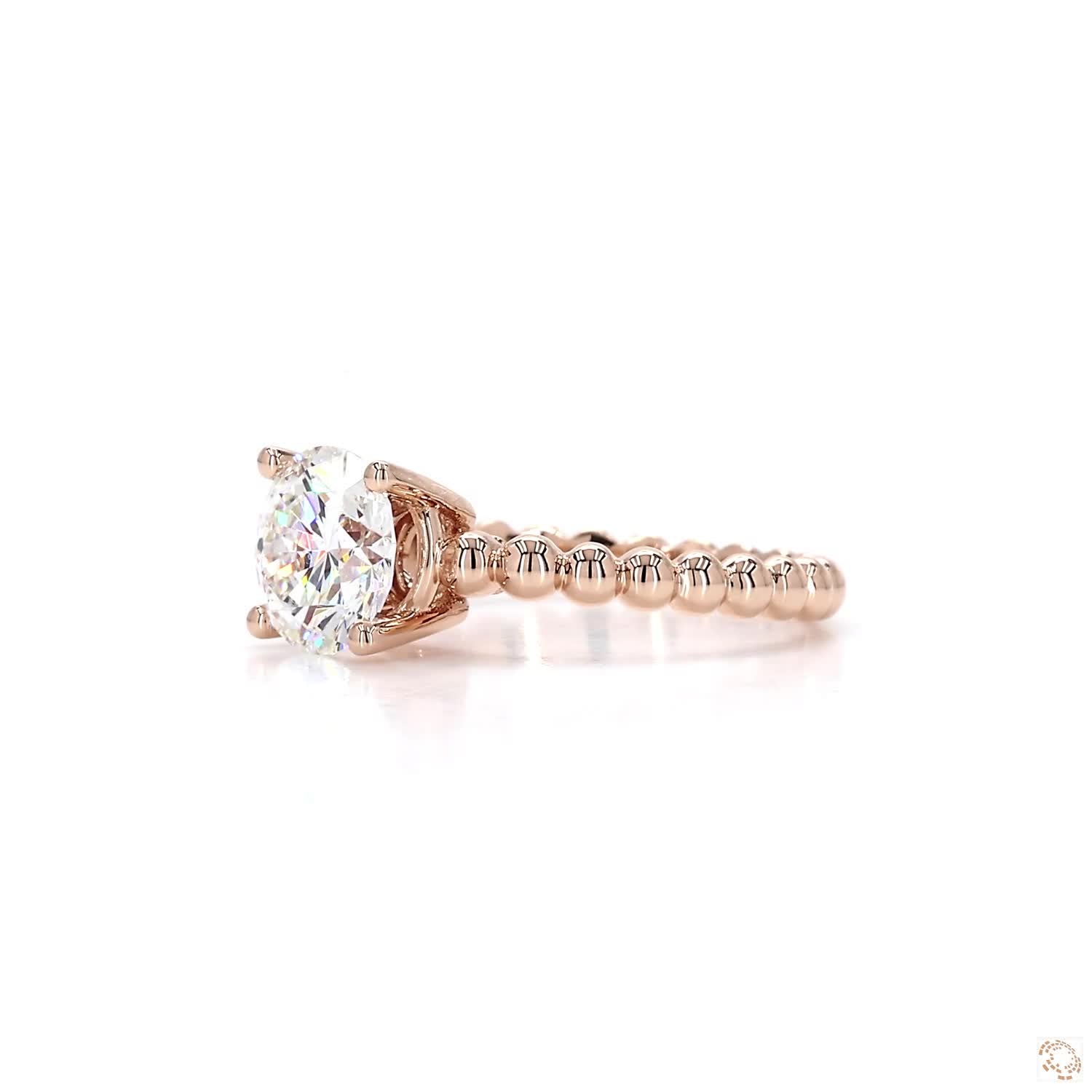 Beaded Solitaire Round Diamond Engagement Ring