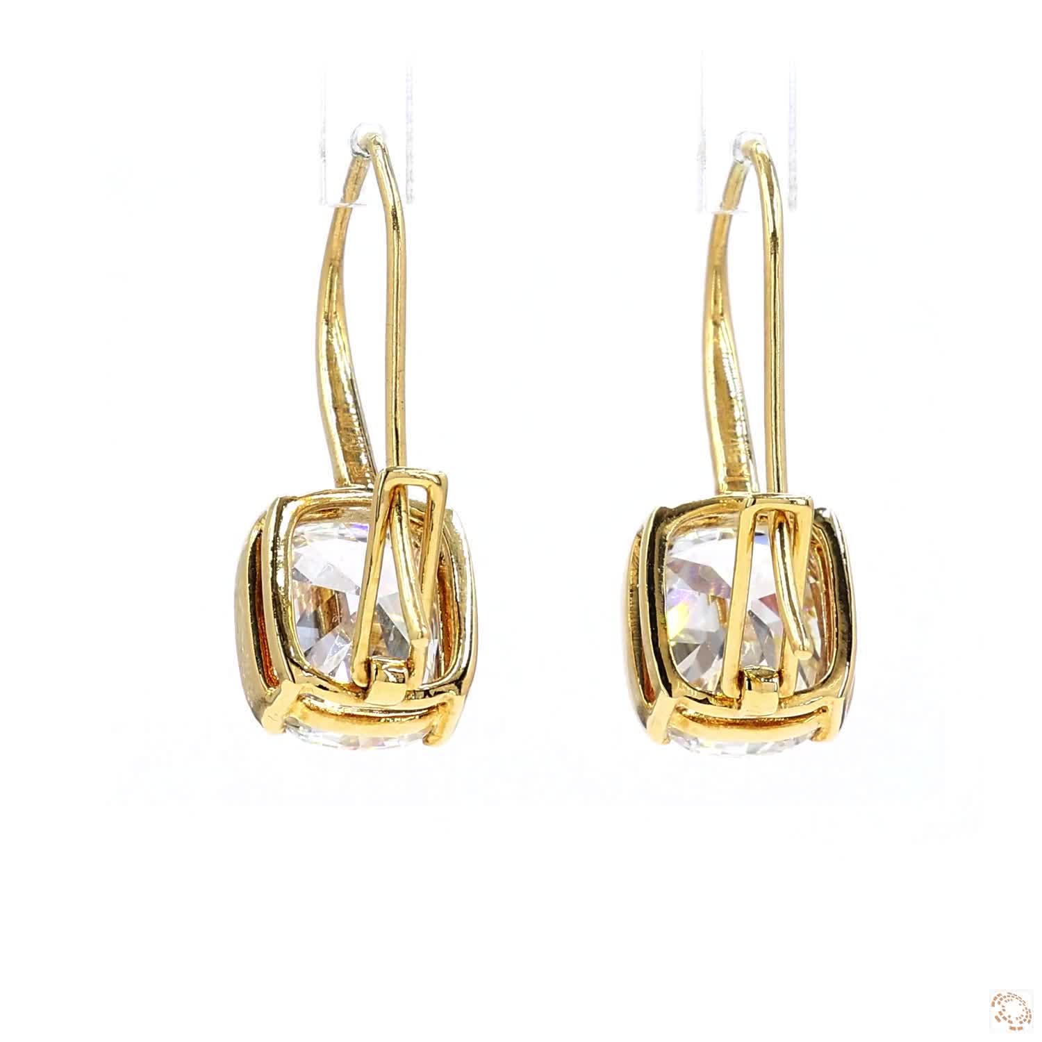 Half Bezel Cushion Shaped Diamond Hook Earrings (Over 3 ct per diamond)