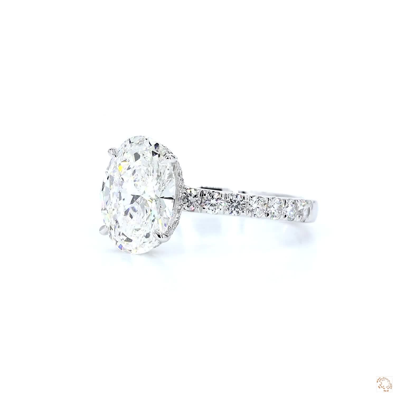 Oval Diamond Engagement Ring with Pave and hidden halo ( 2 ct main diamond)