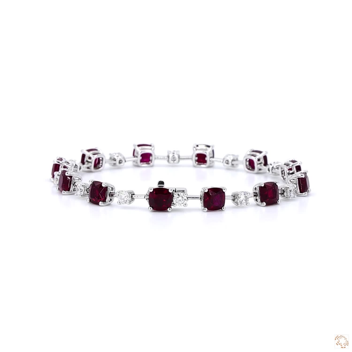 Red Ruby "Pigeon Blood "and Round Brilliant Shaped Diamond Bracelet