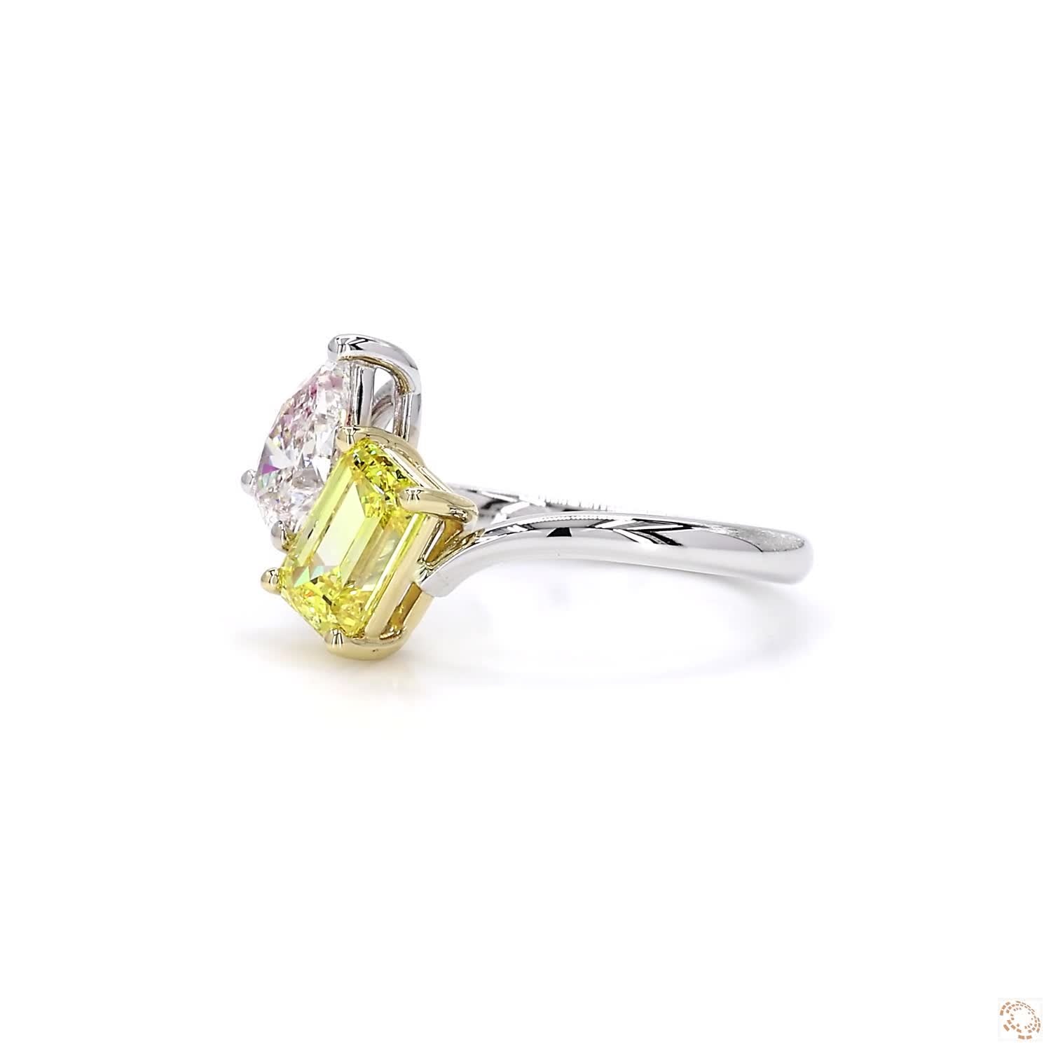 Toi et Moi Pear and Yellow Emerald Diamond Engagement Ring