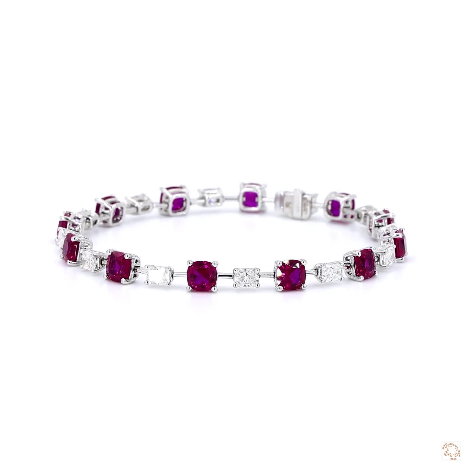 Pinkish Red Ruby and Diamond Tennis Bracelet