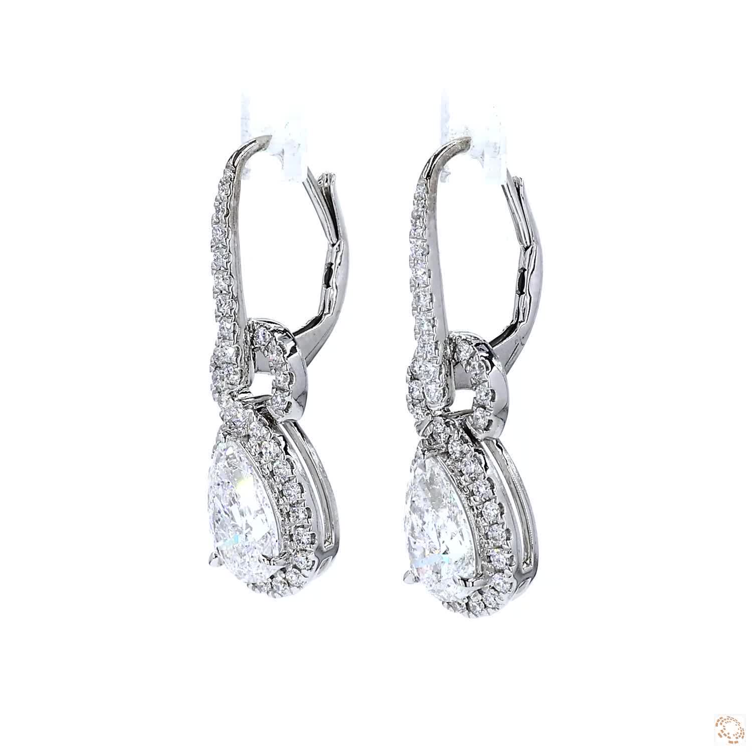 Halo Drop Pear Shape Diamond Earrings