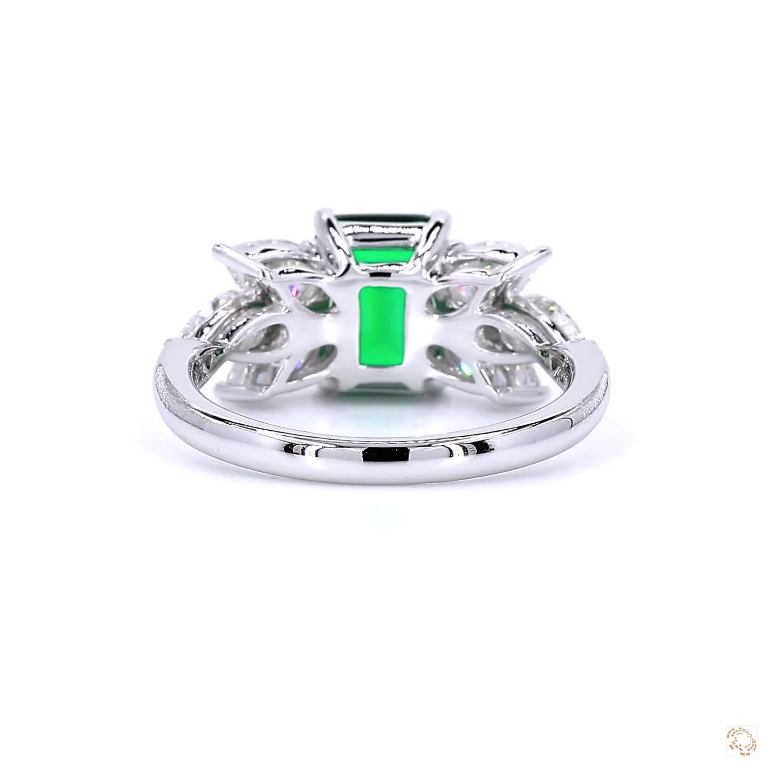 Side Stones & Lab Grown Green Emerald Diamond Ring