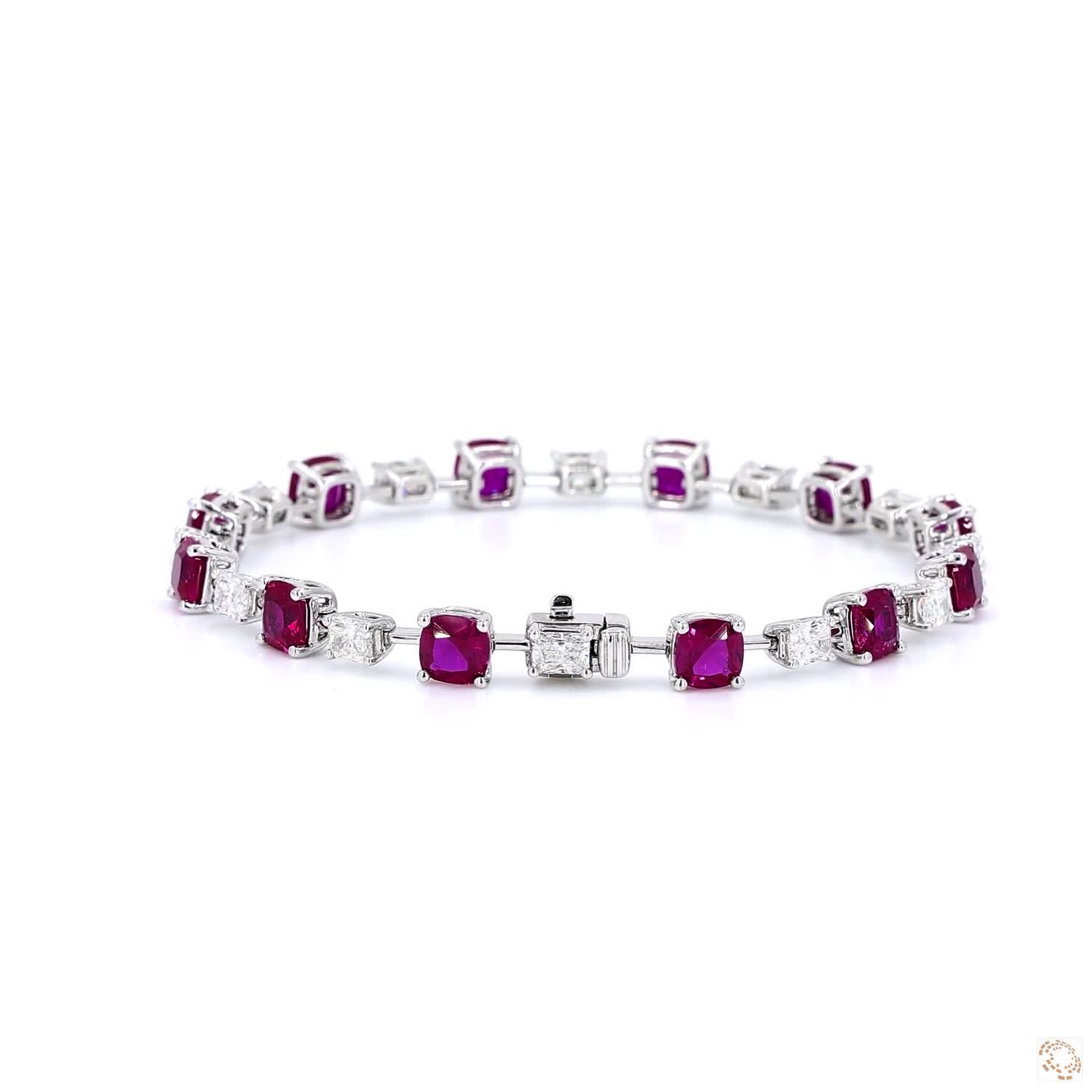 Pinkish Red Ruby and Diamond Tennis Bracelet
