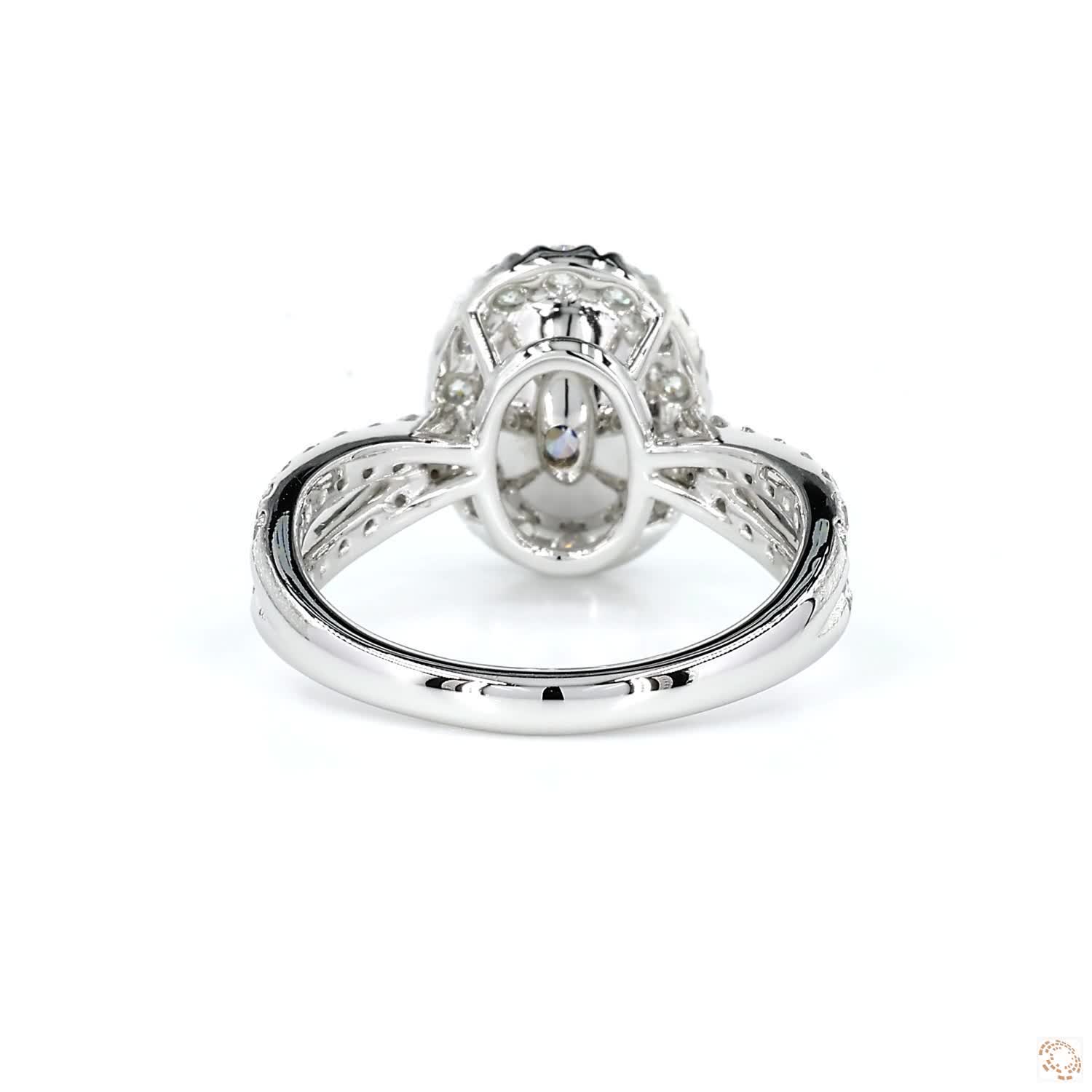 Blue Oval Diamond Halo Engagement Ring