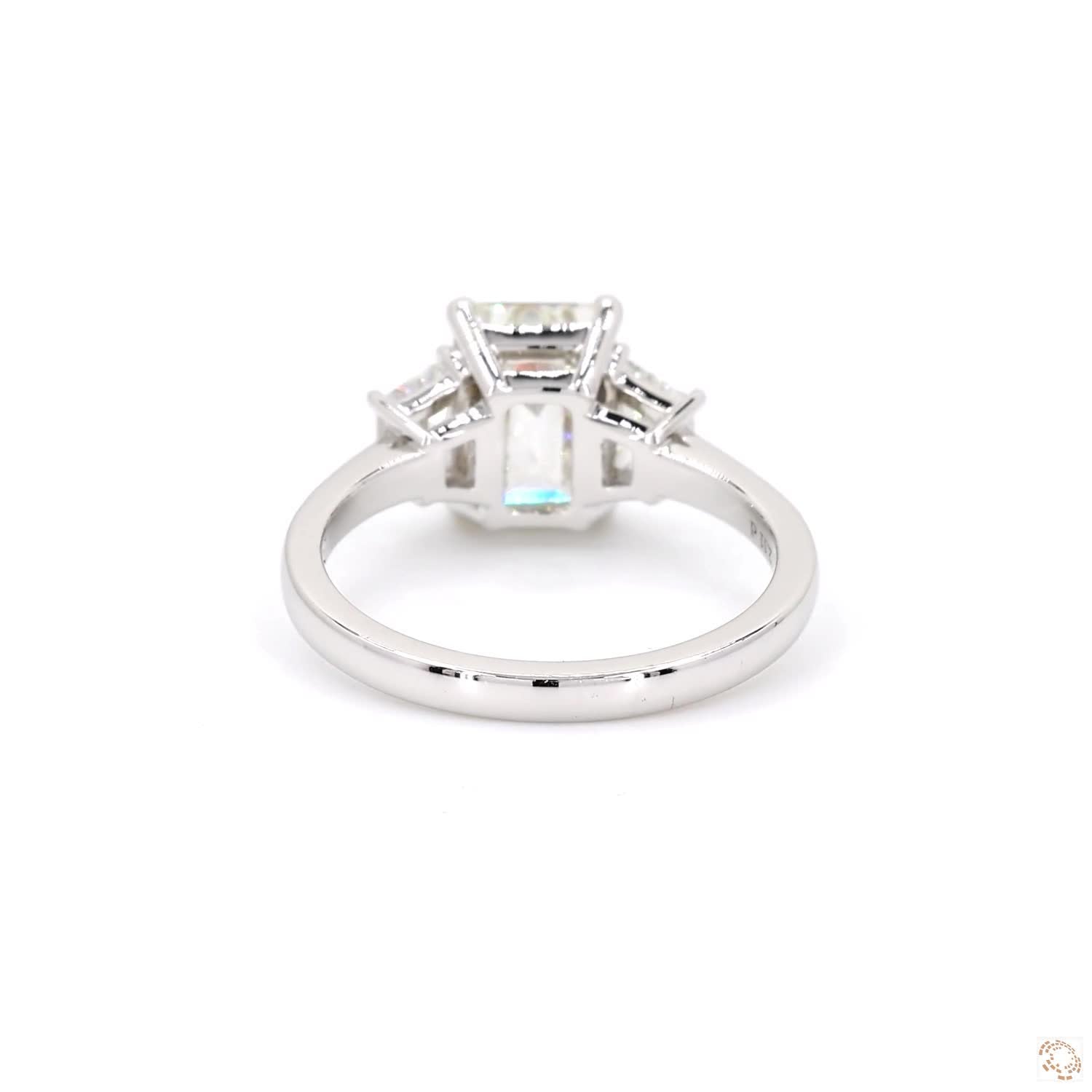 Three Stone Emerald Shape Diamond Engagement Ring