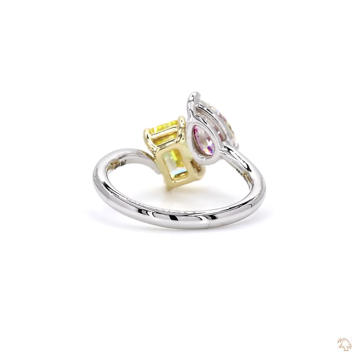 Toi et Moi Pear and Yellow Emerald Diamond Engagement Ring