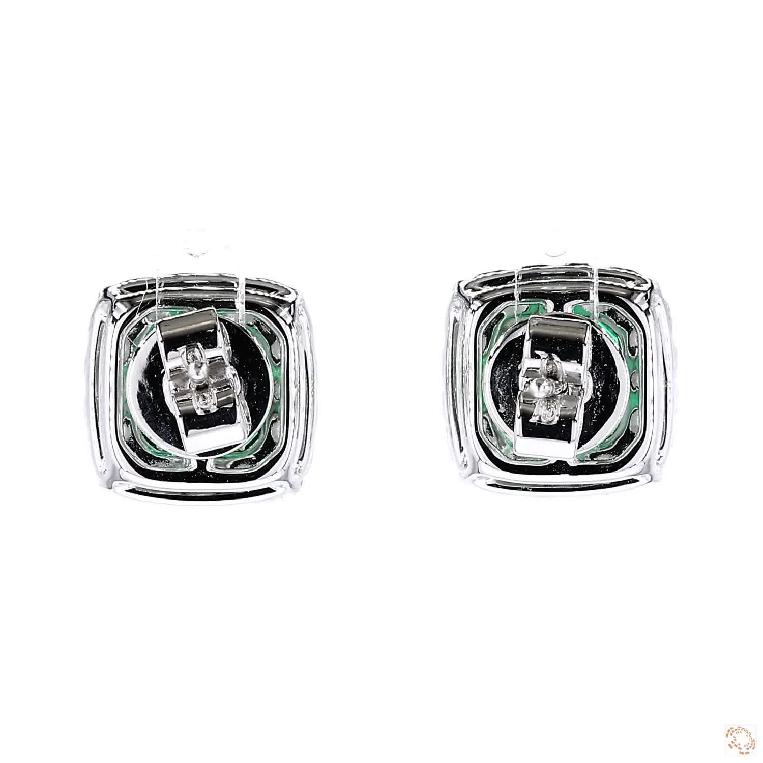 Lab Grown Green Emerald Halo Stud Earrings