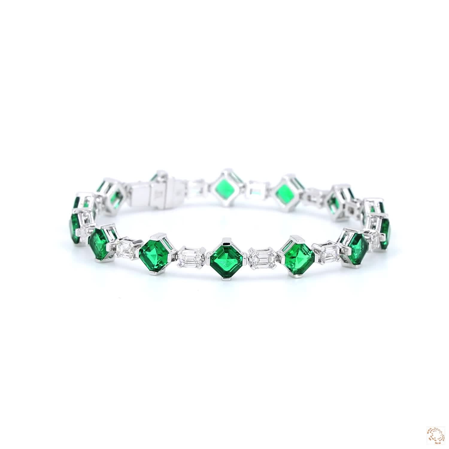 Green Emeralds & Diamonds Tennis Bracelet