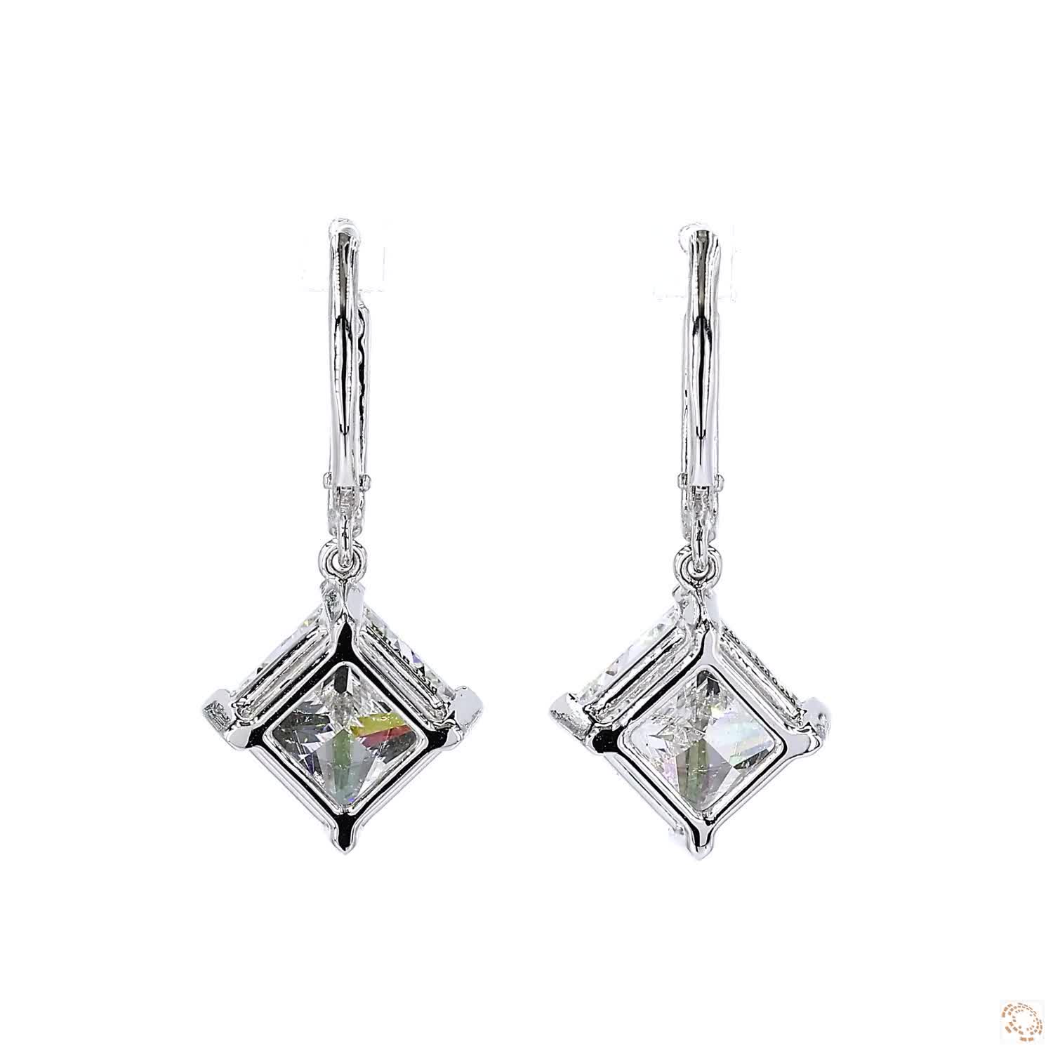 Princess Diamond Drop Hoop Earrings (3.5 ct per diamond)