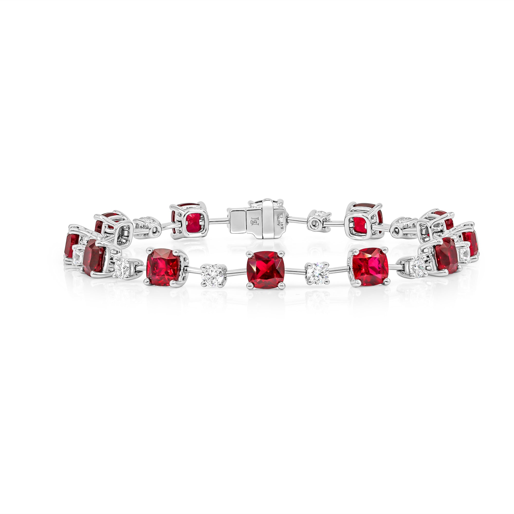 Red Ruby "Pigeon Blood "and Round Brilliant Shaped Diamond Bracelet
