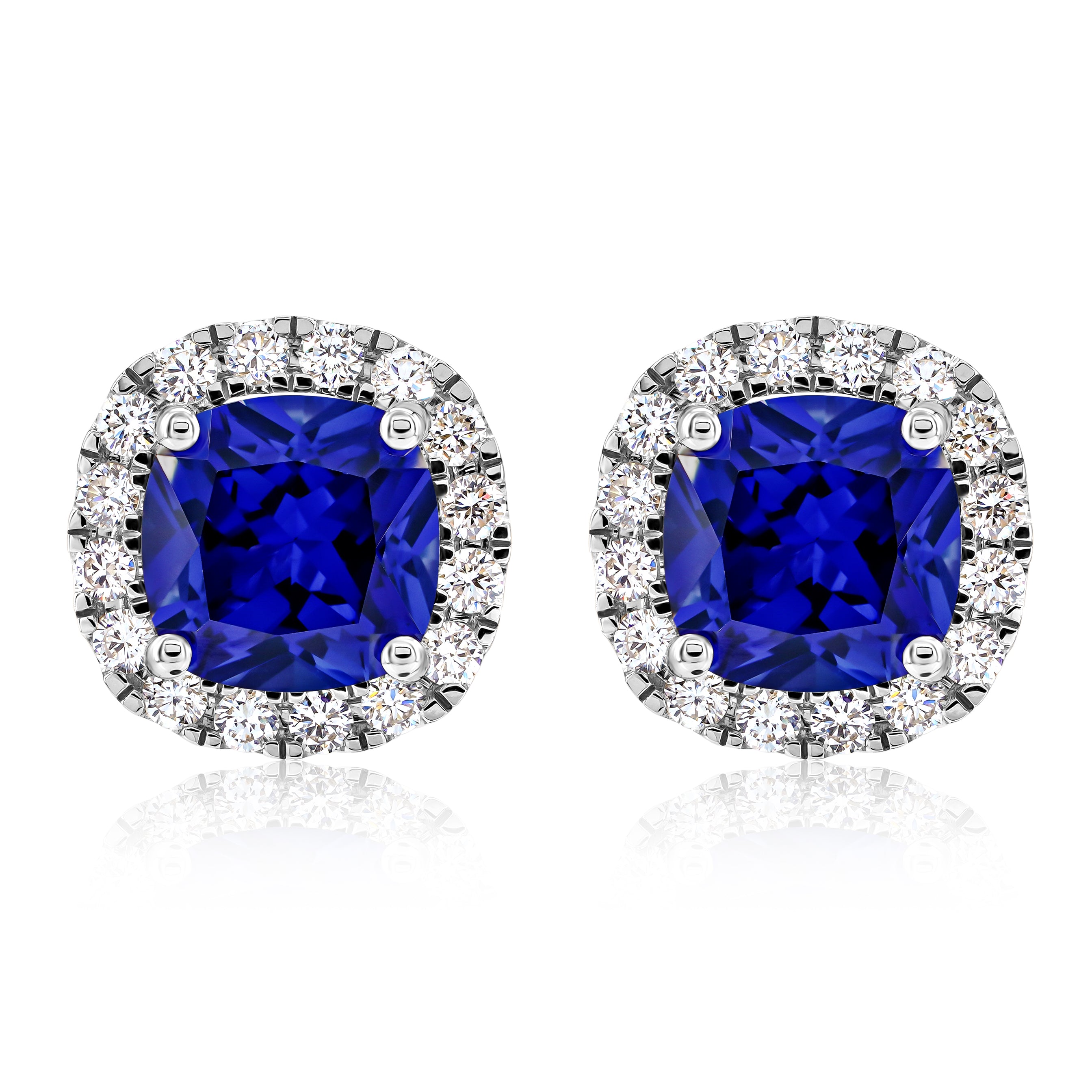 Blue Sapphire and Diamond Halo Stud Earrings