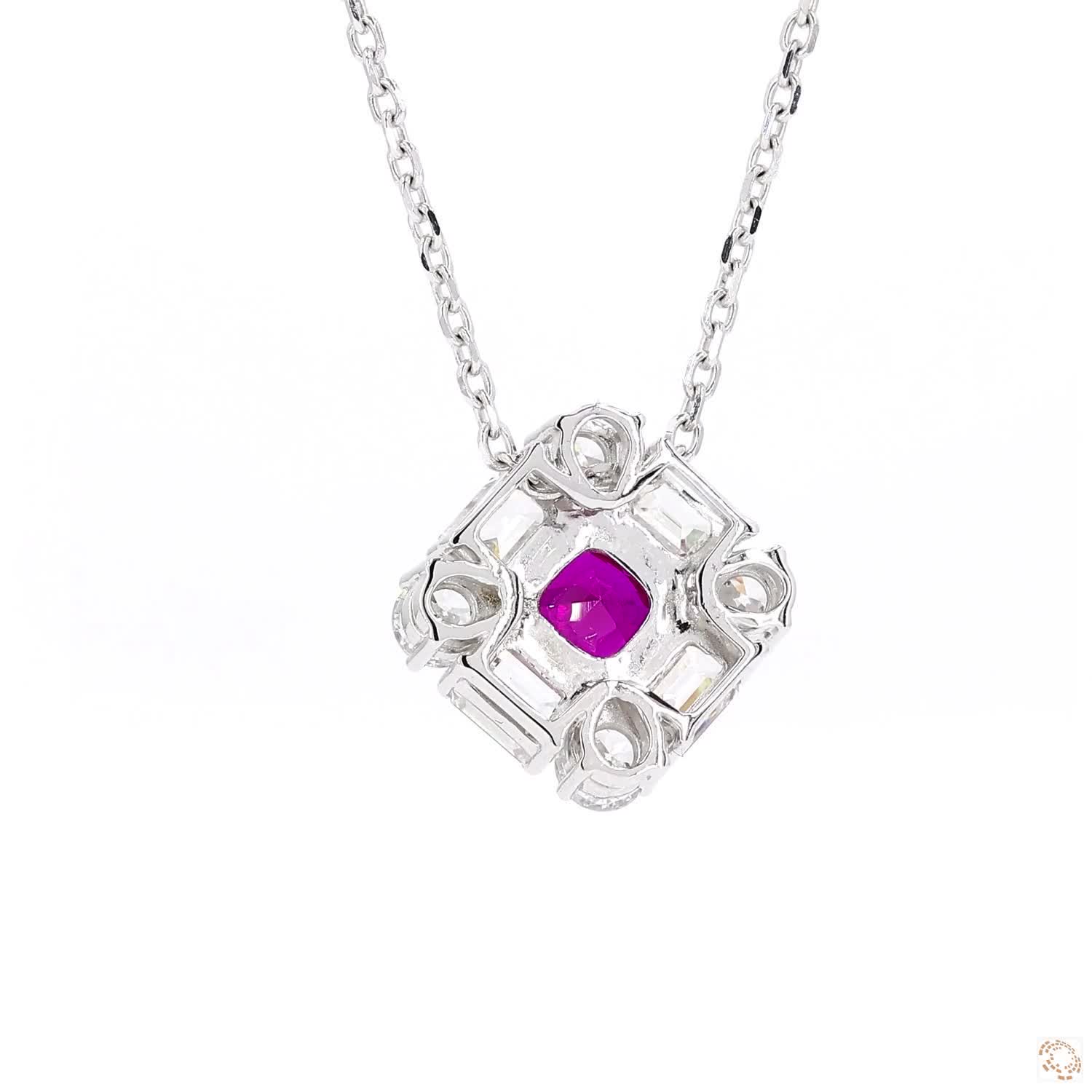 Cushion Shape Red Ruby and Diamond Pendant