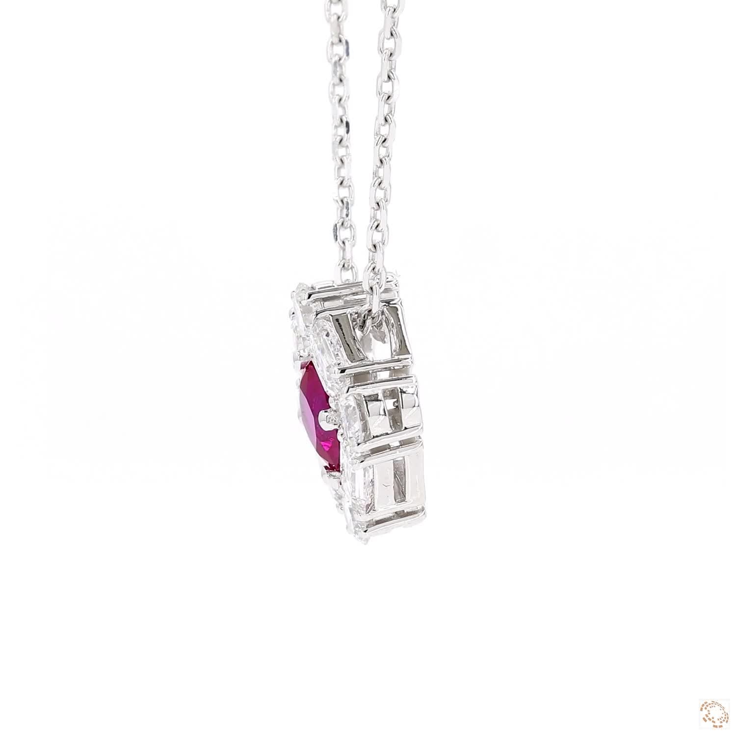 Cushion Shape Red Ruby and Diamond Pendant