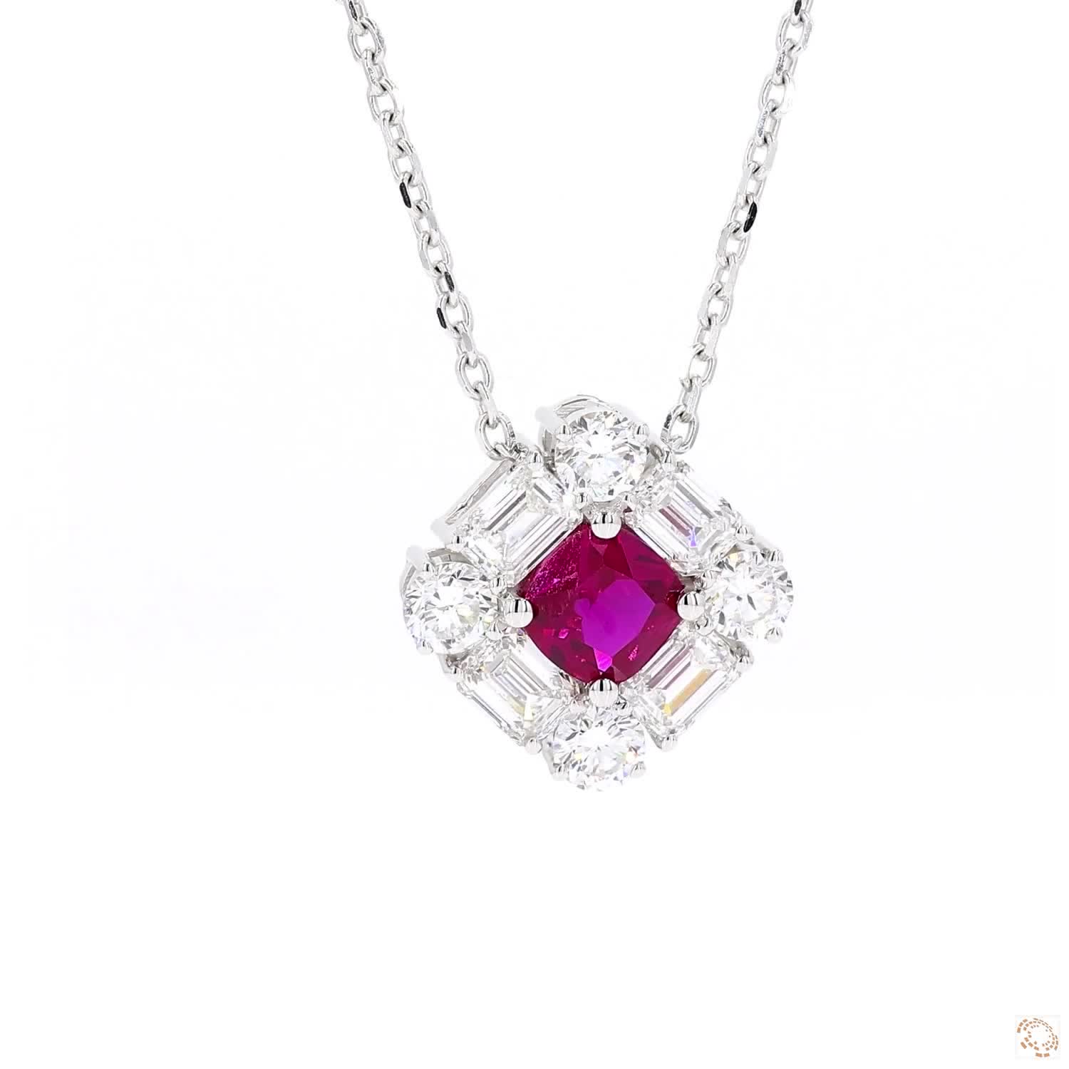 Cushion Shape Red Ruby and Diamond Pendant
