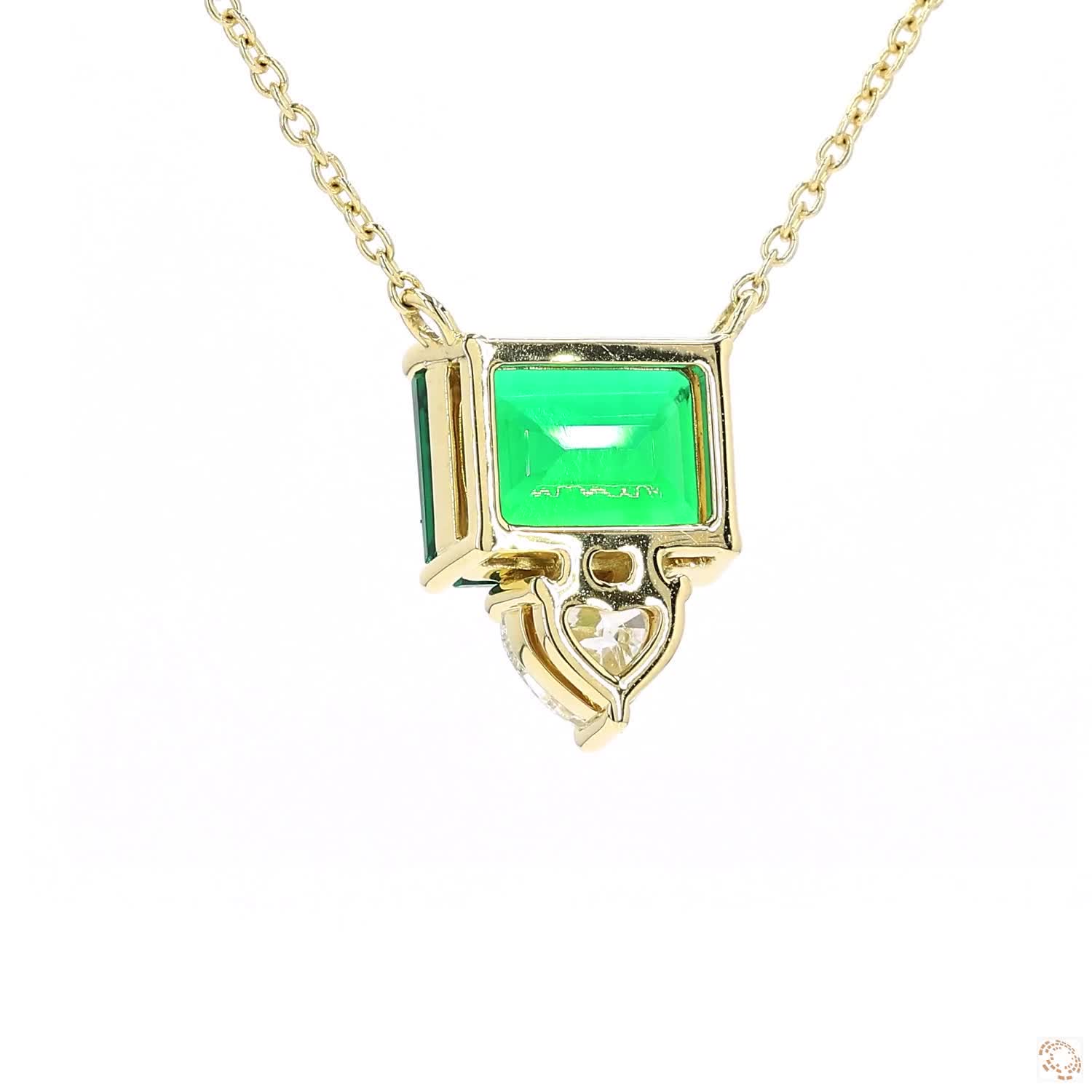 Green Emerald and Heart Shape Diamond Pendant