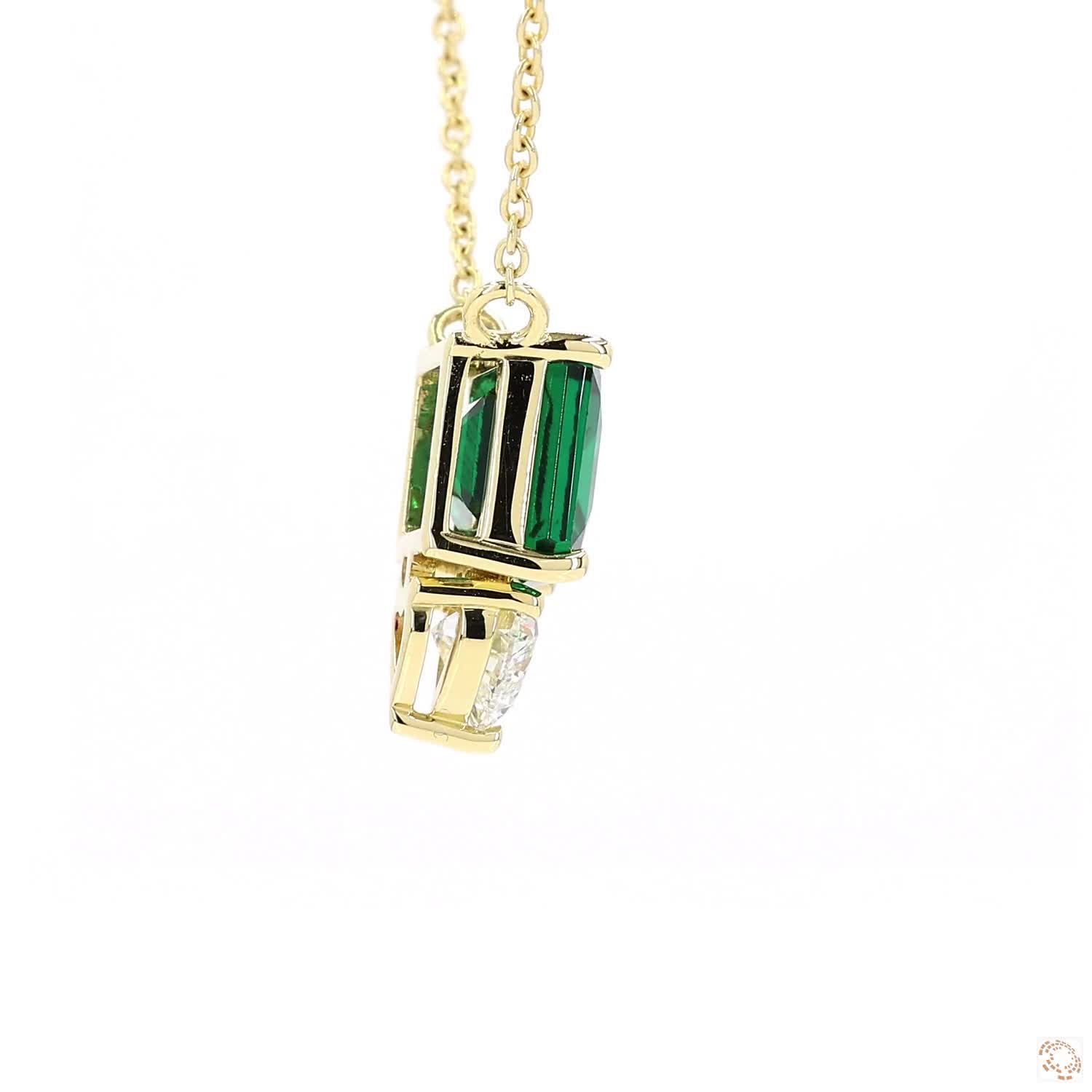 Green Emerald and Heart Shape Diamond Pendant