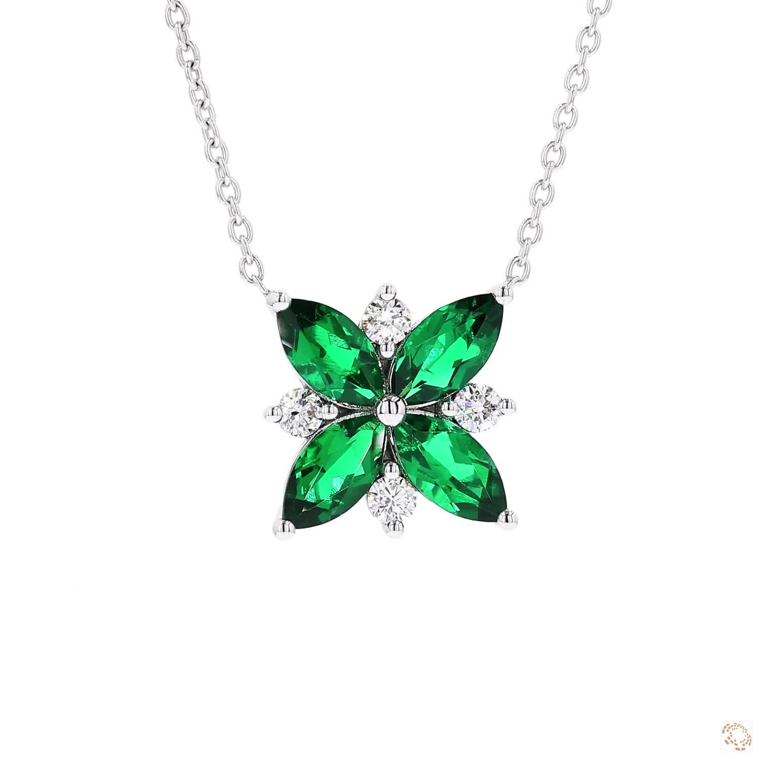 Marquise Shape Green Emerald and Diamond Pendant