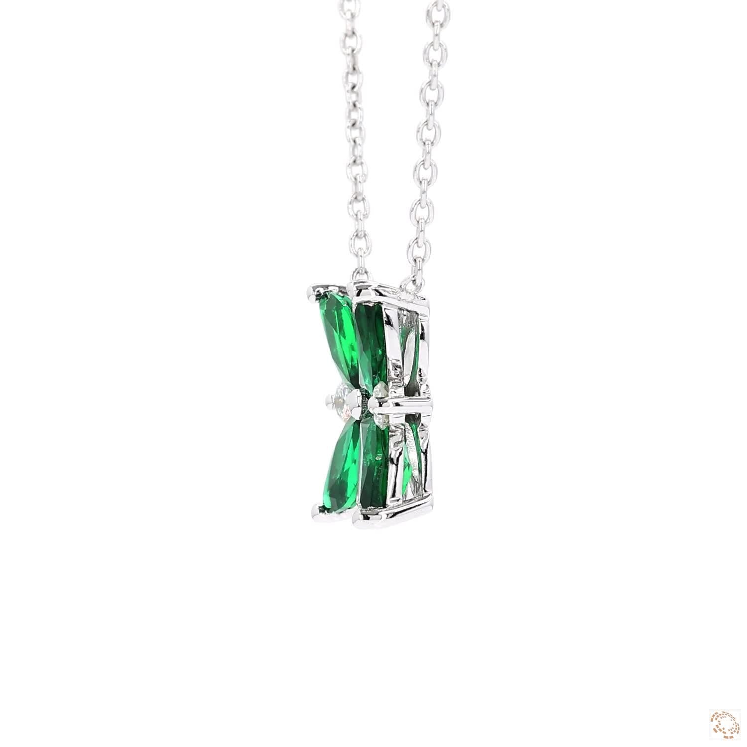 Marquise Shape Green Emerald and Diamond Pendant