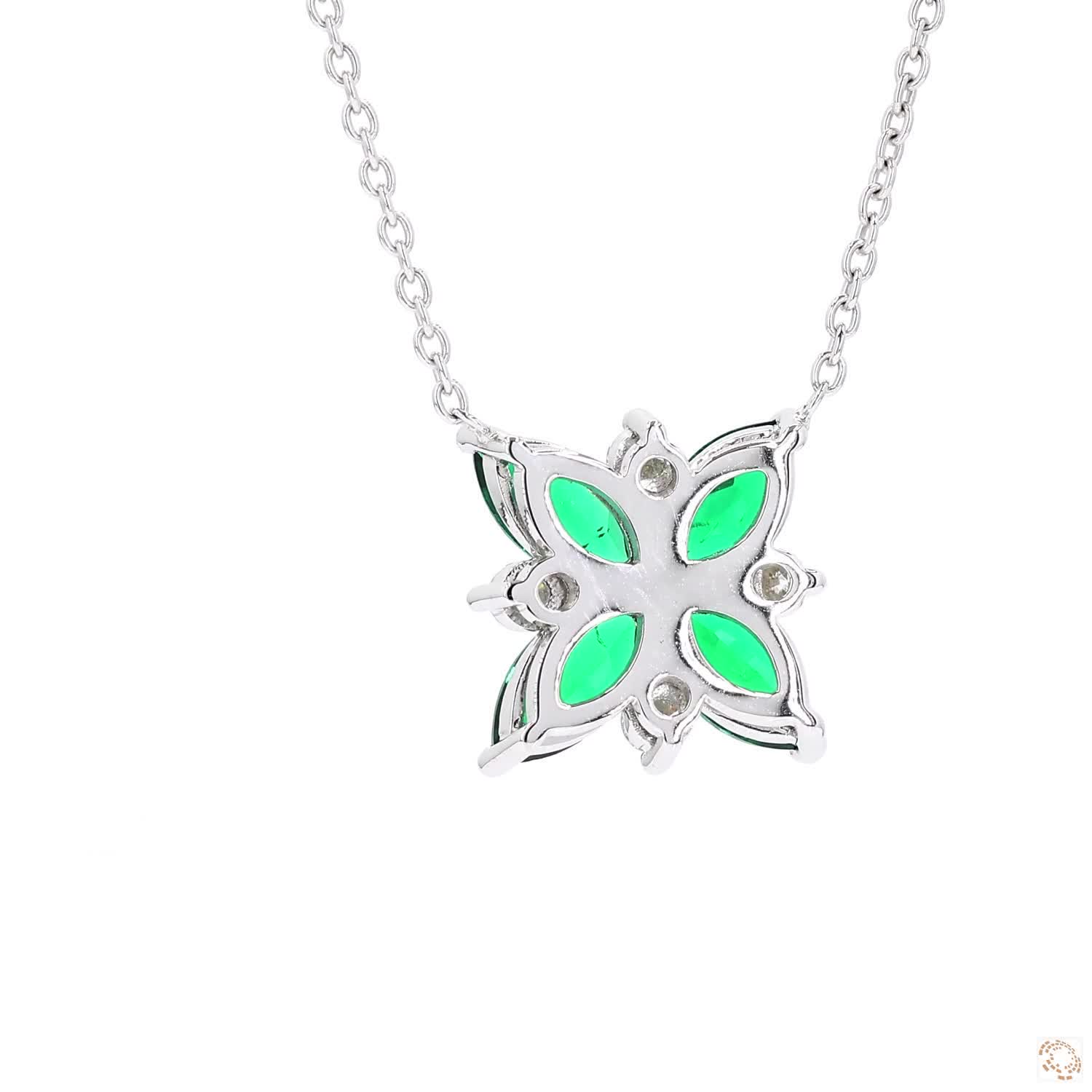 Marquise Shape Green Emerald and Diamond Pendant