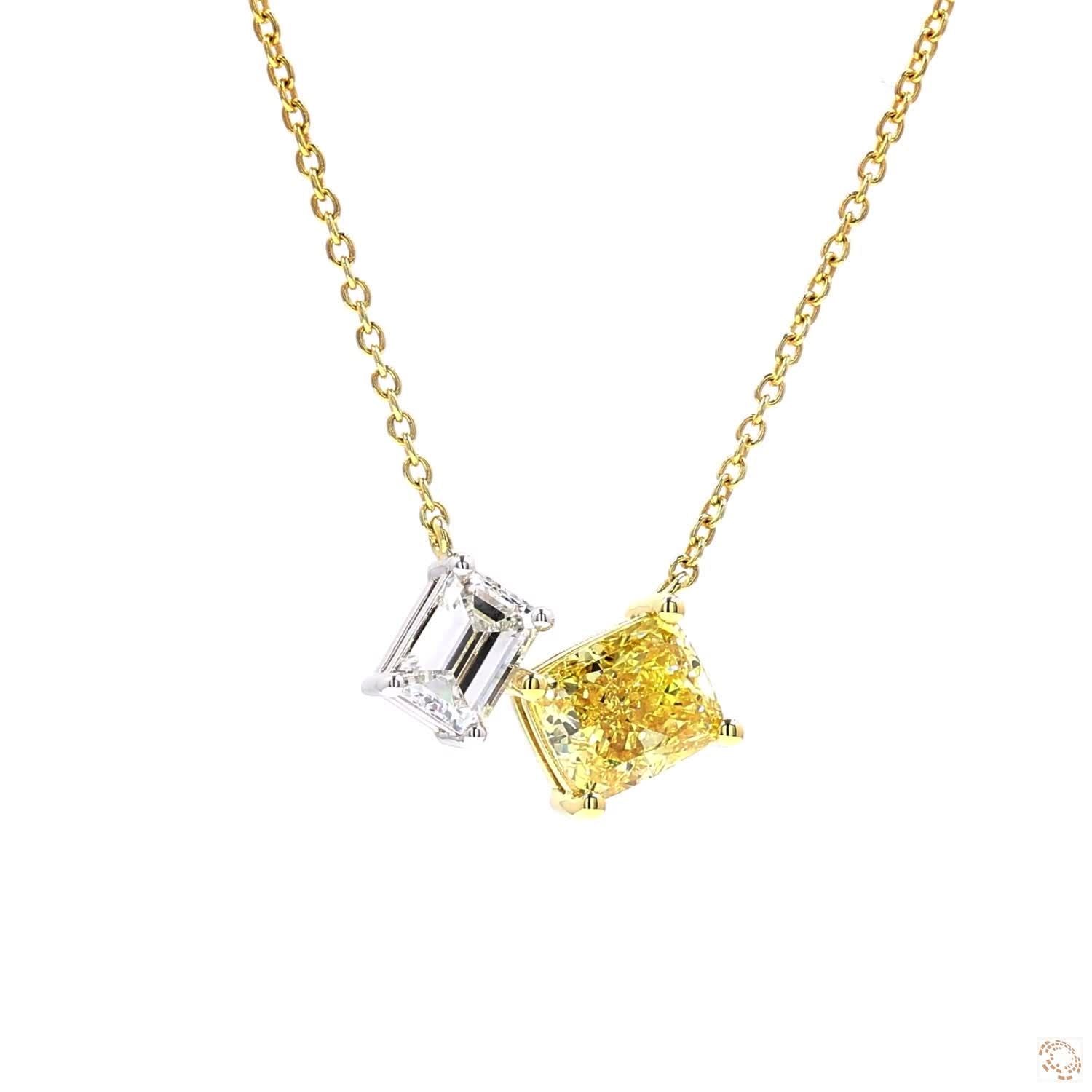Multi Shaped Yellow and White Diamonds Pendant