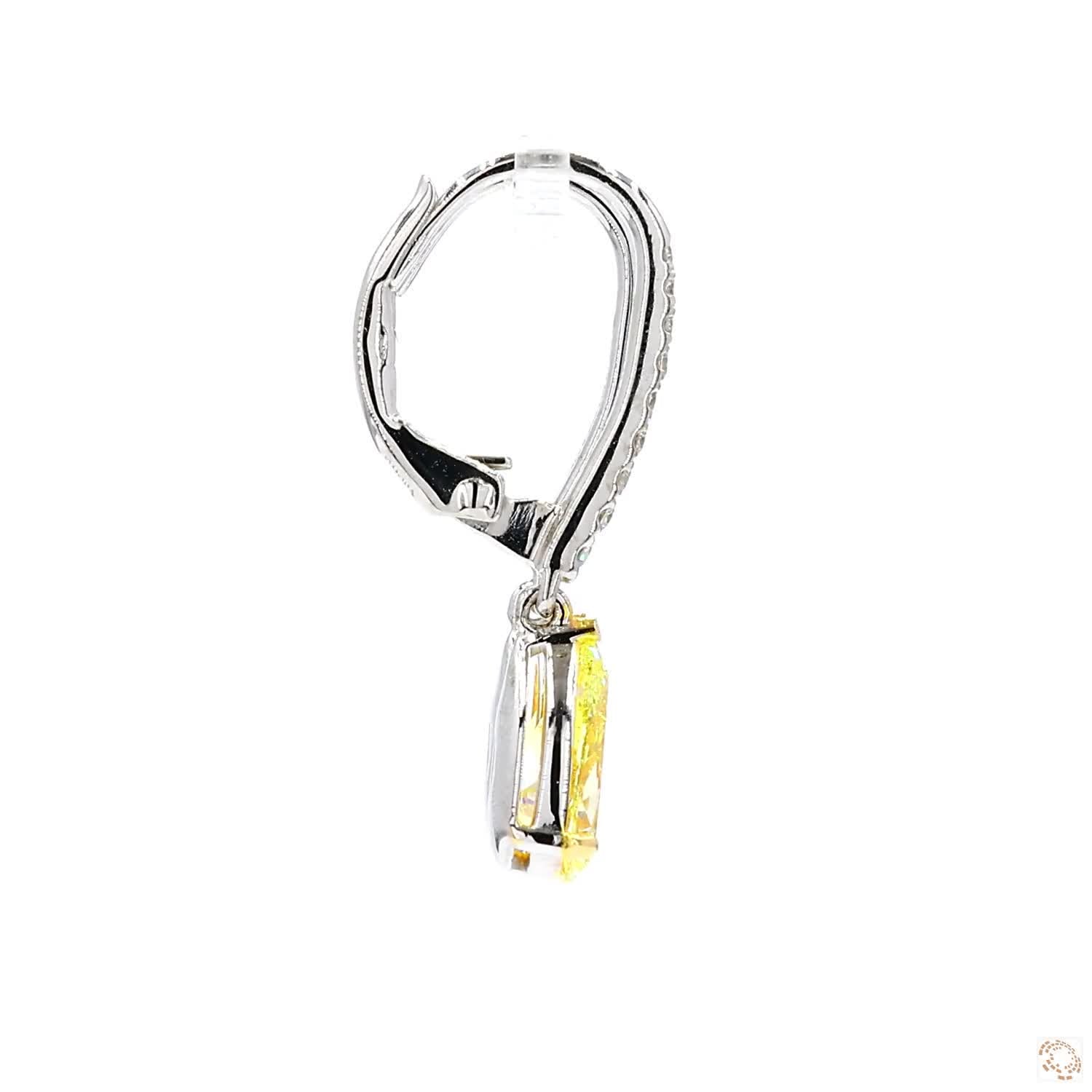 Pear Shaped Yellow and White Diamond Drop Earrings (1 ct Each )