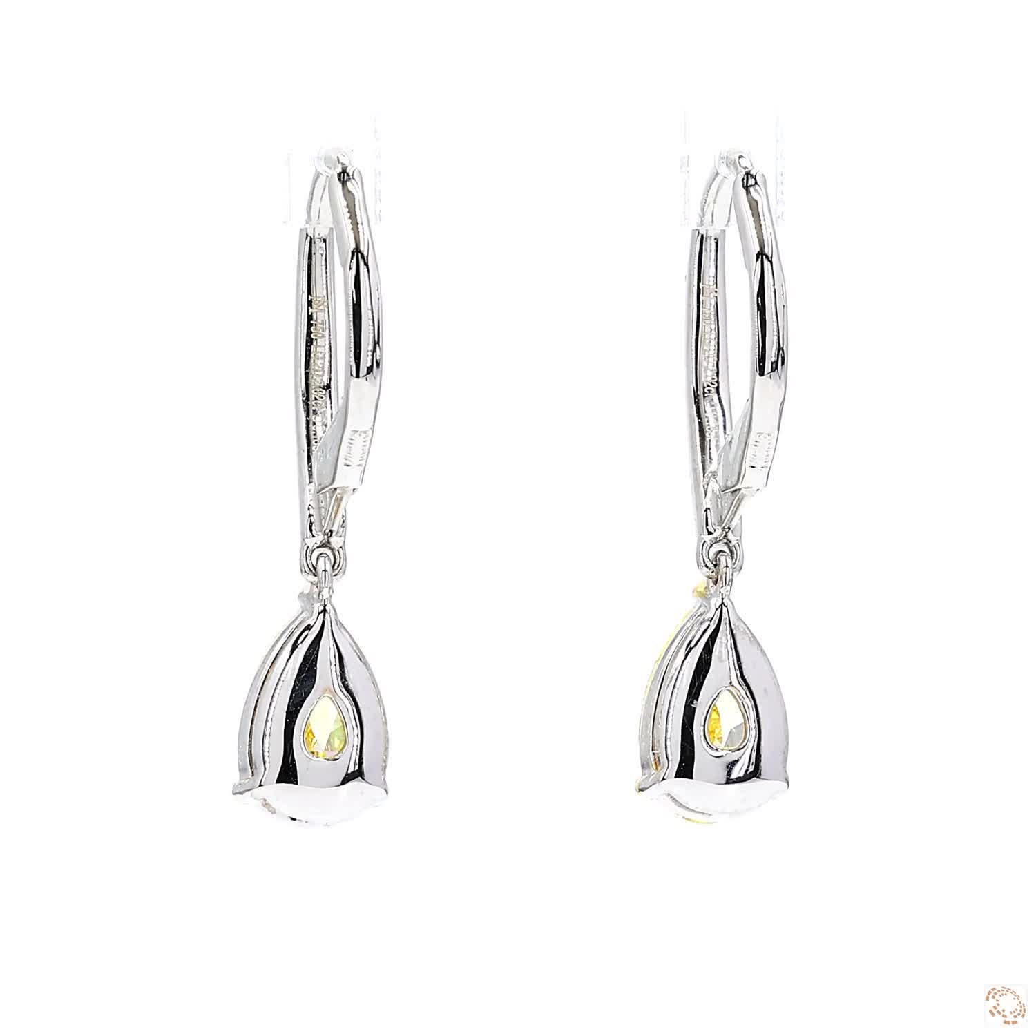 Pear Shaped Yellow and White Diamond Drop Earrings (1 ct Each )