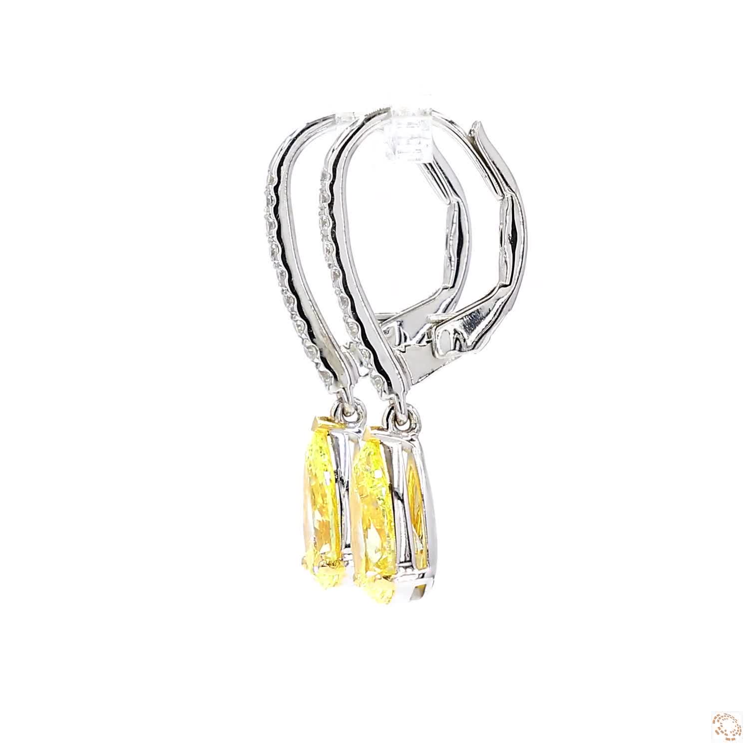 Pear Shaped Yellow and White Diamond Drop Earrings (1 ct Each )