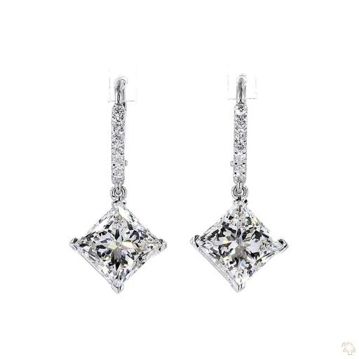 Princess Diamond Drop Hoop Earrings (3.5 ct per diamond)