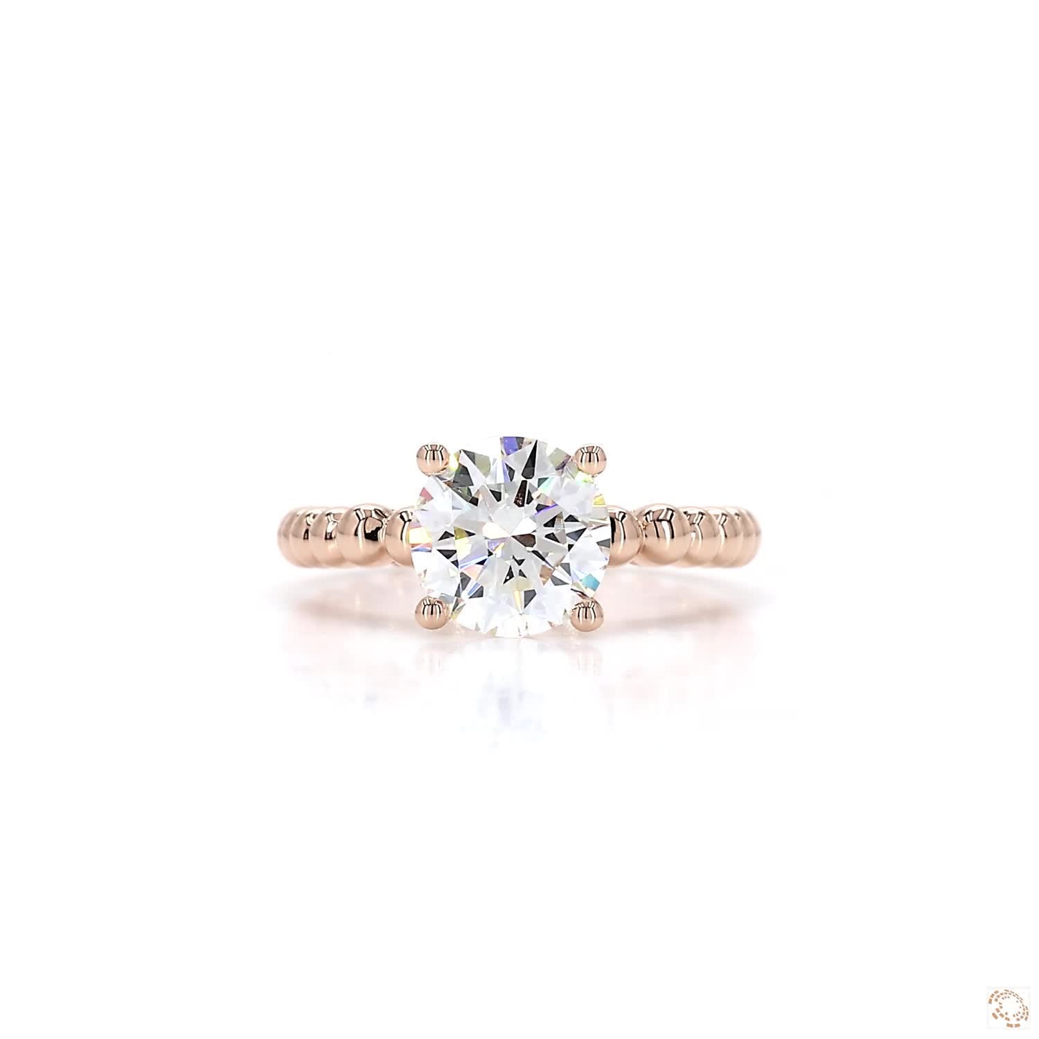 Beaded Solitaire Round Diamond Engagement Ring