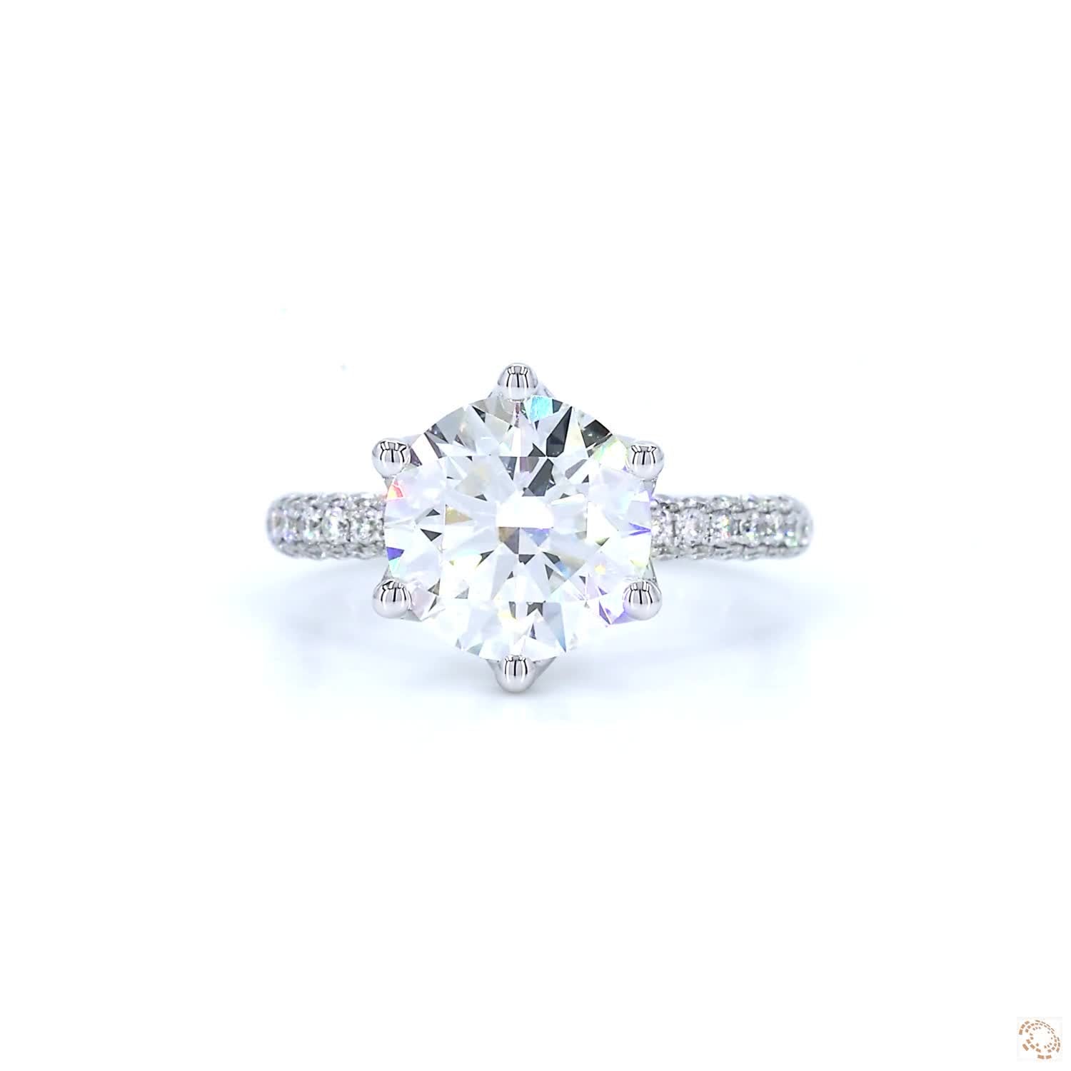 Triple Pavé 6-Prong Diamond Solitaire Engagement Ring
